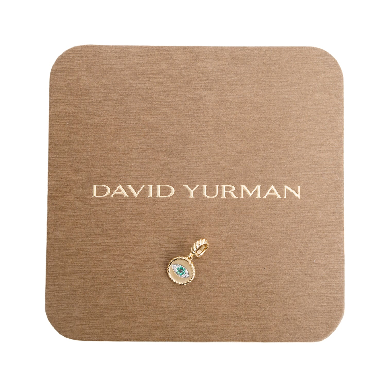 David Yurman 18k Yellow Gold Pave Emerald & Diamond Evil Eye Amulet Pendant, 11 mm  w/ Box
