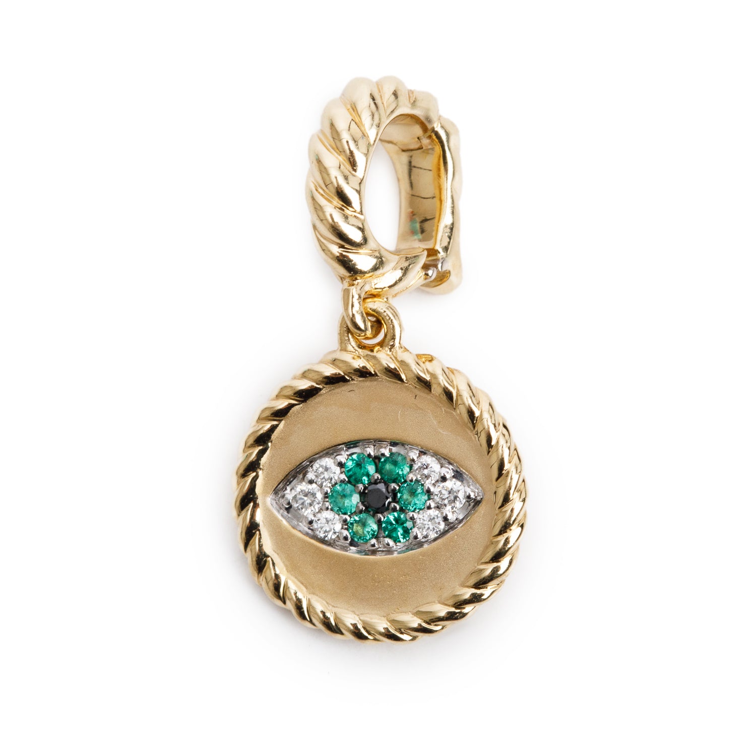 David Yurman 18k Yellow Gold Pave Emerald & Diamond Evil Eye Amulet Pendant, 11 mm  w/ Box