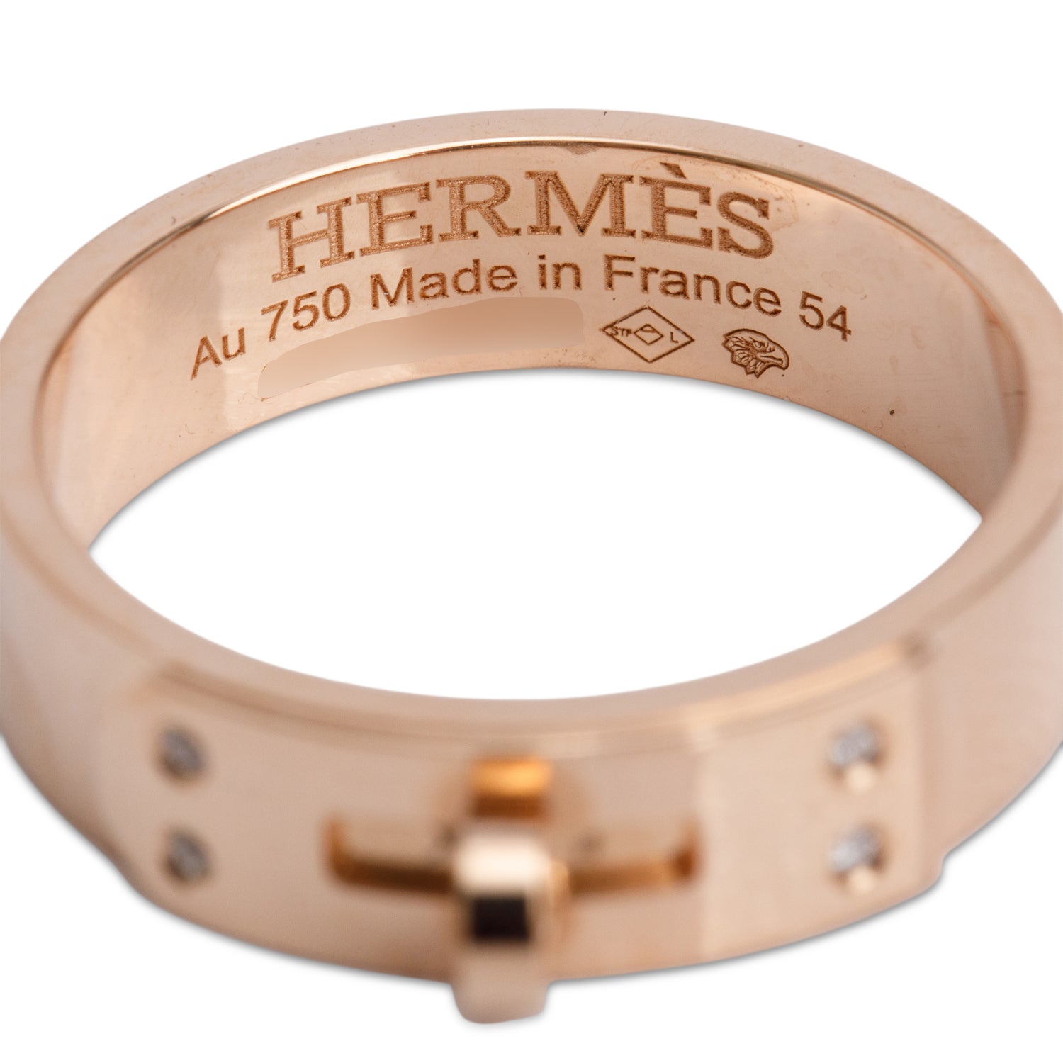 Hermes 18k Rose Gold Diamond Kelly Ring, Small Model Size 54 6.75 w/ Box