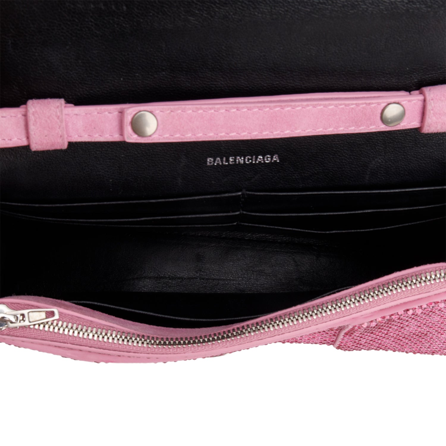 Balenciaga Pink Rhinestone Hourglass Wallet on Chain