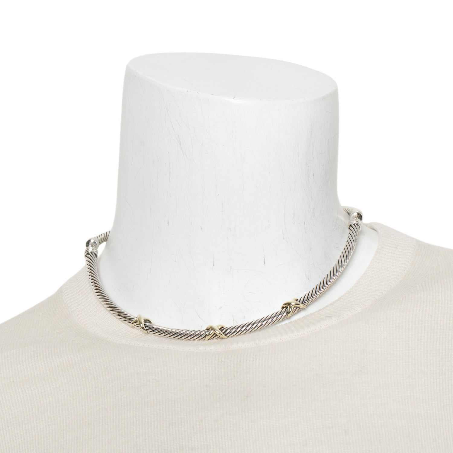 David Yurman Sterling Silver & 14k Yellow Gold Triple X Cable Collar Necklace