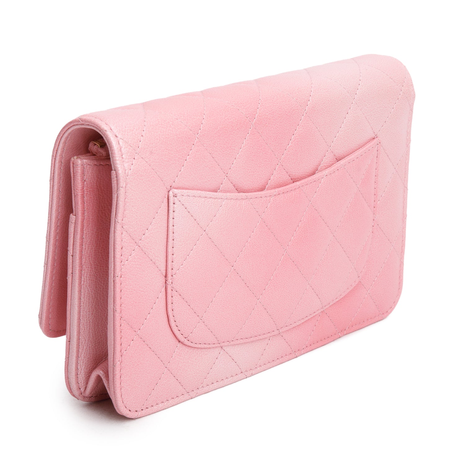 Chanel Pink Cloudy Pearly Goatskin Quilted Wallet on Chain