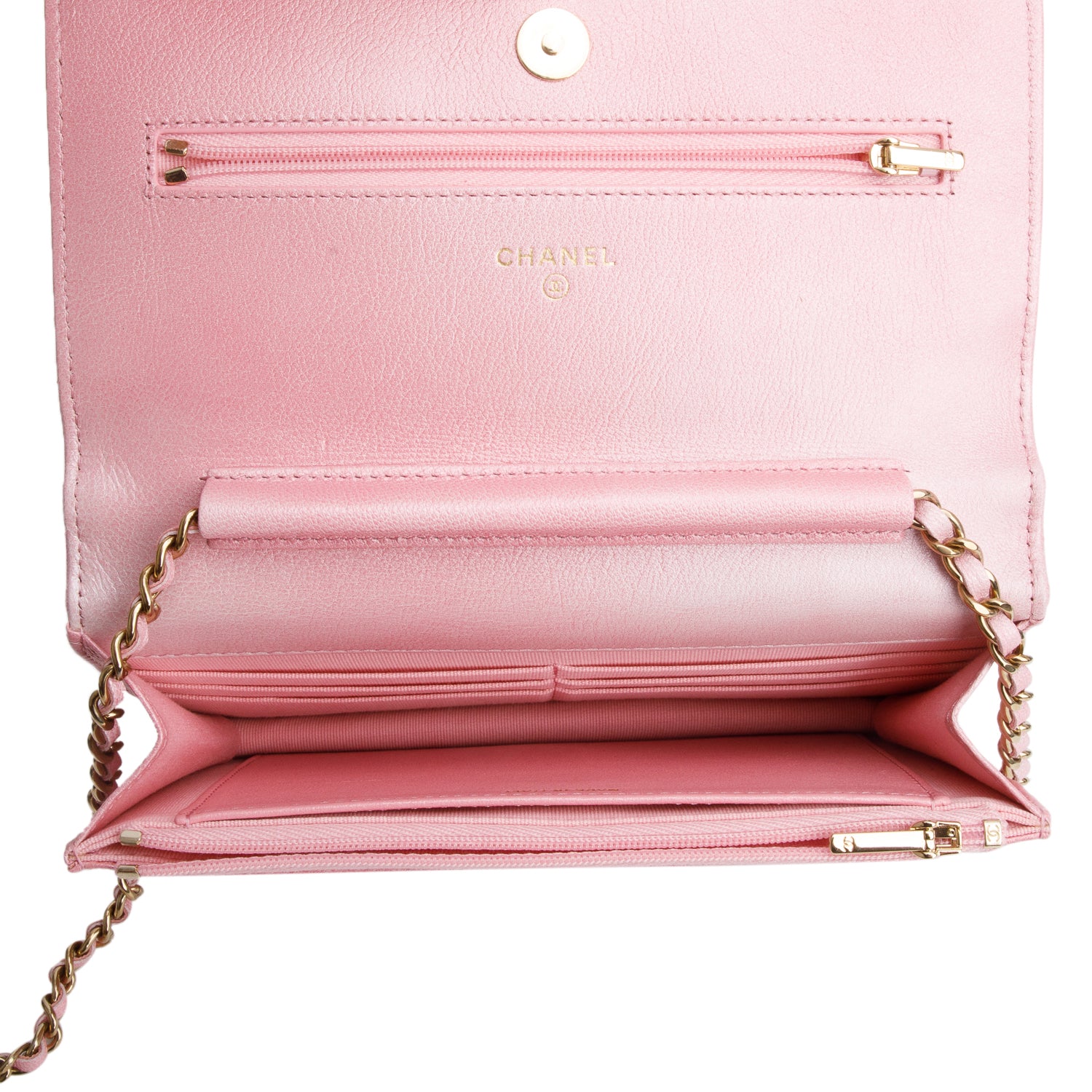 Chanel Pink Cloudy Pearly Goatskin Quilted Wallet on Chain