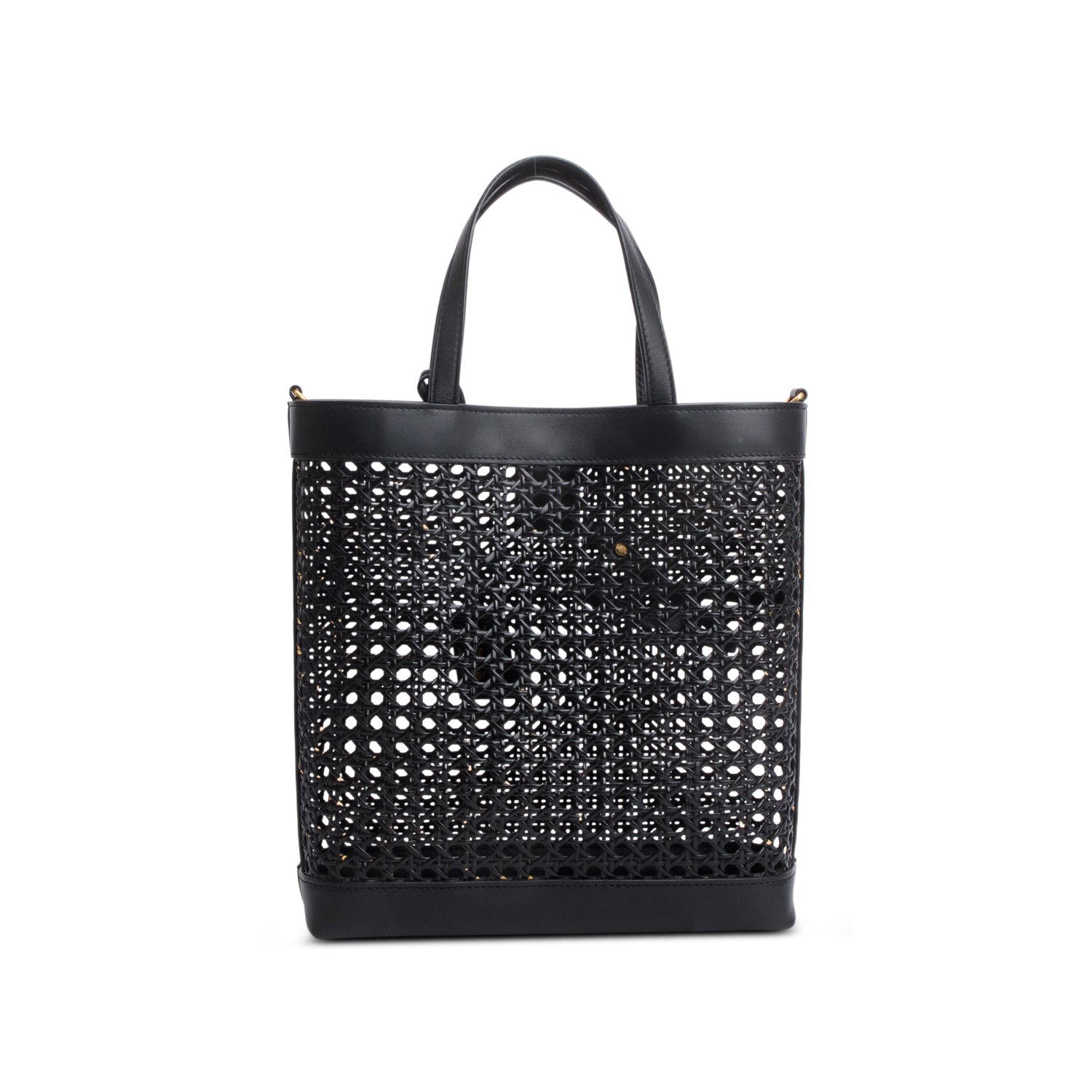 Saint Laurent 2021 Black Woven Cane Calfskin Toy N/S Shopping Tote w/ Pouch & Strap