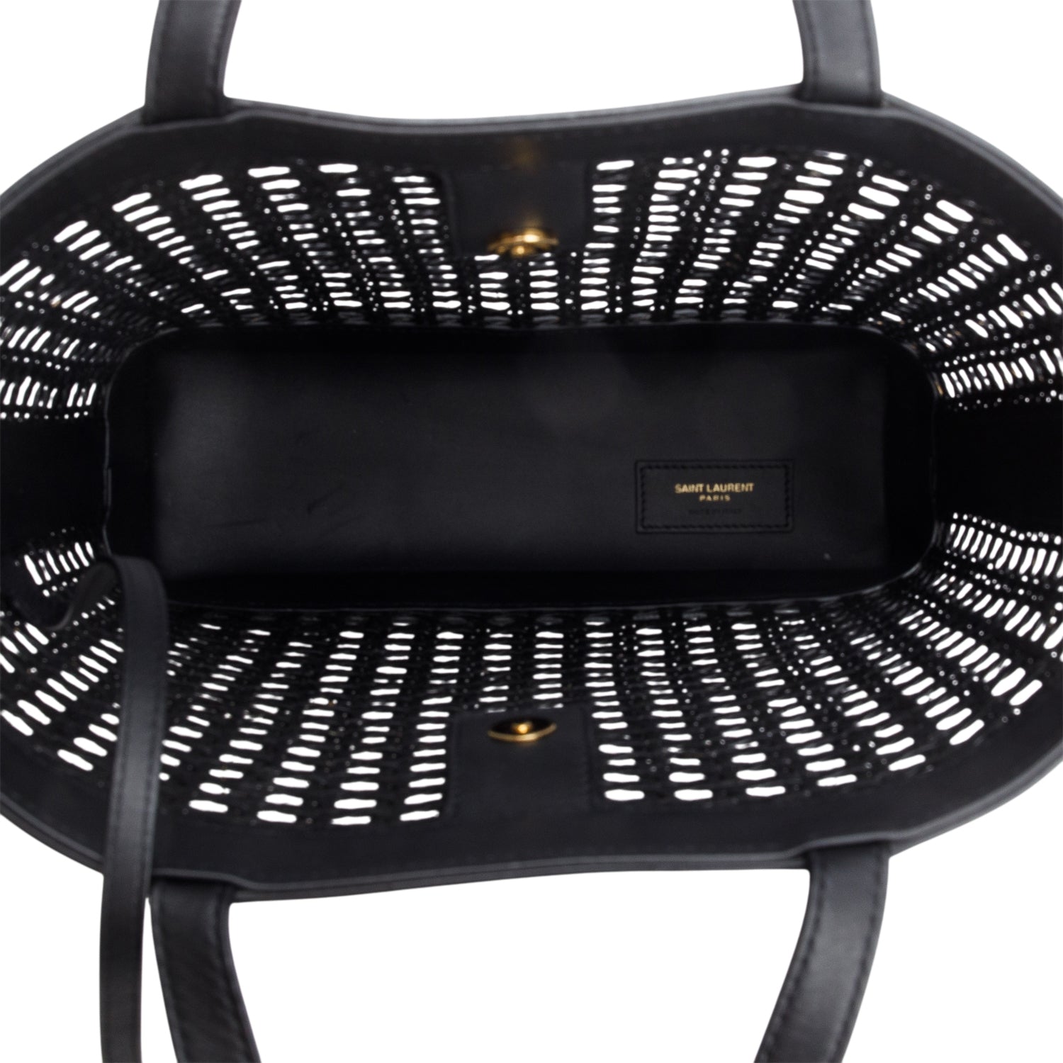 Saint Laurent 2021 Black Woven Cane Calfskin Toy N/S Shopping Tote w/ Pouch & Strap