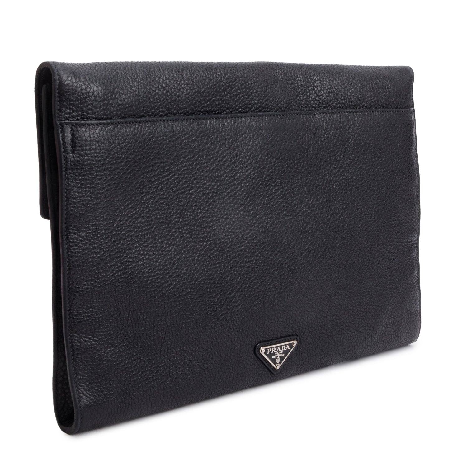 Prada Black Vitello Daino Document Clutch