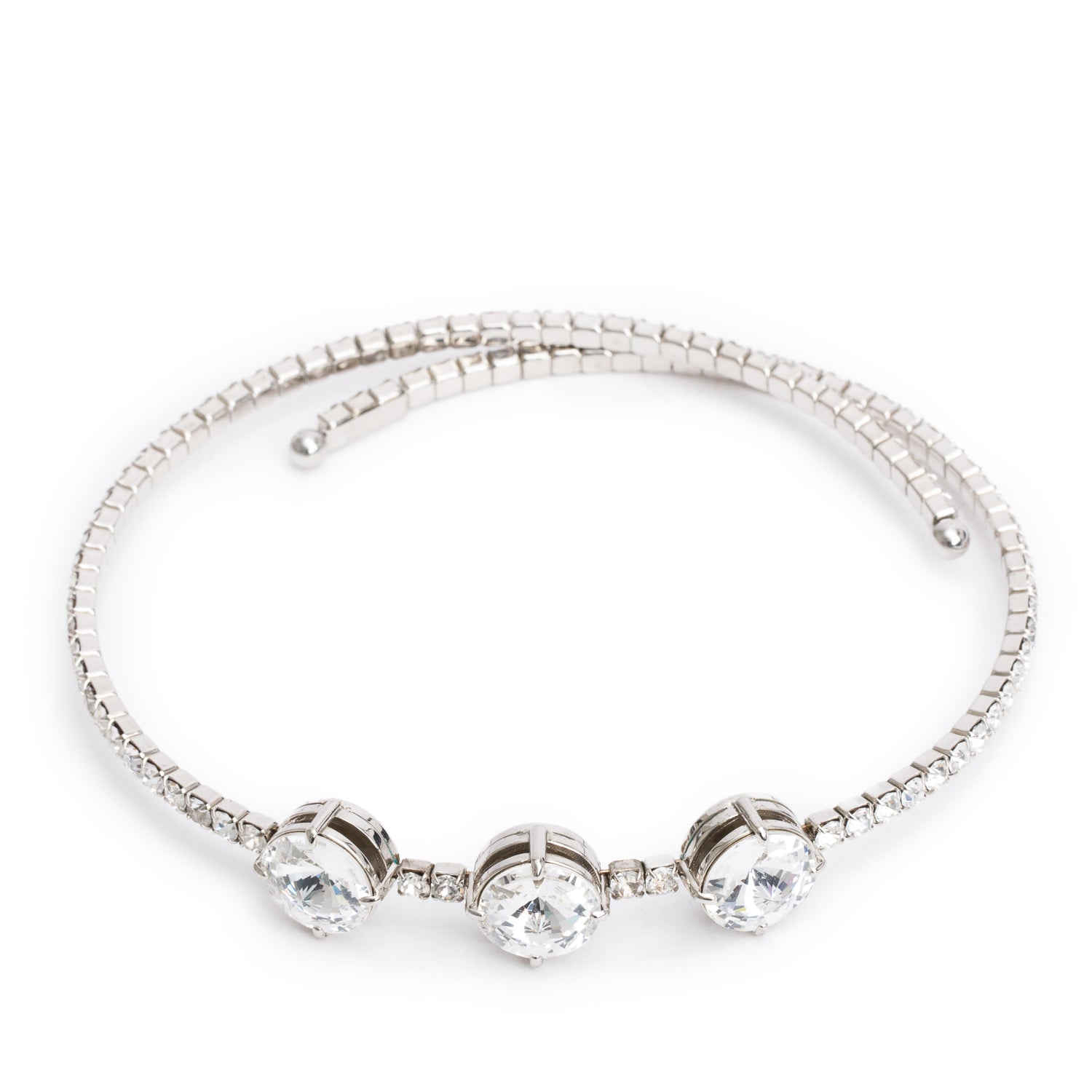 Miu Miu Silver Tone Crystal Embellished Flexible Choker Necklace