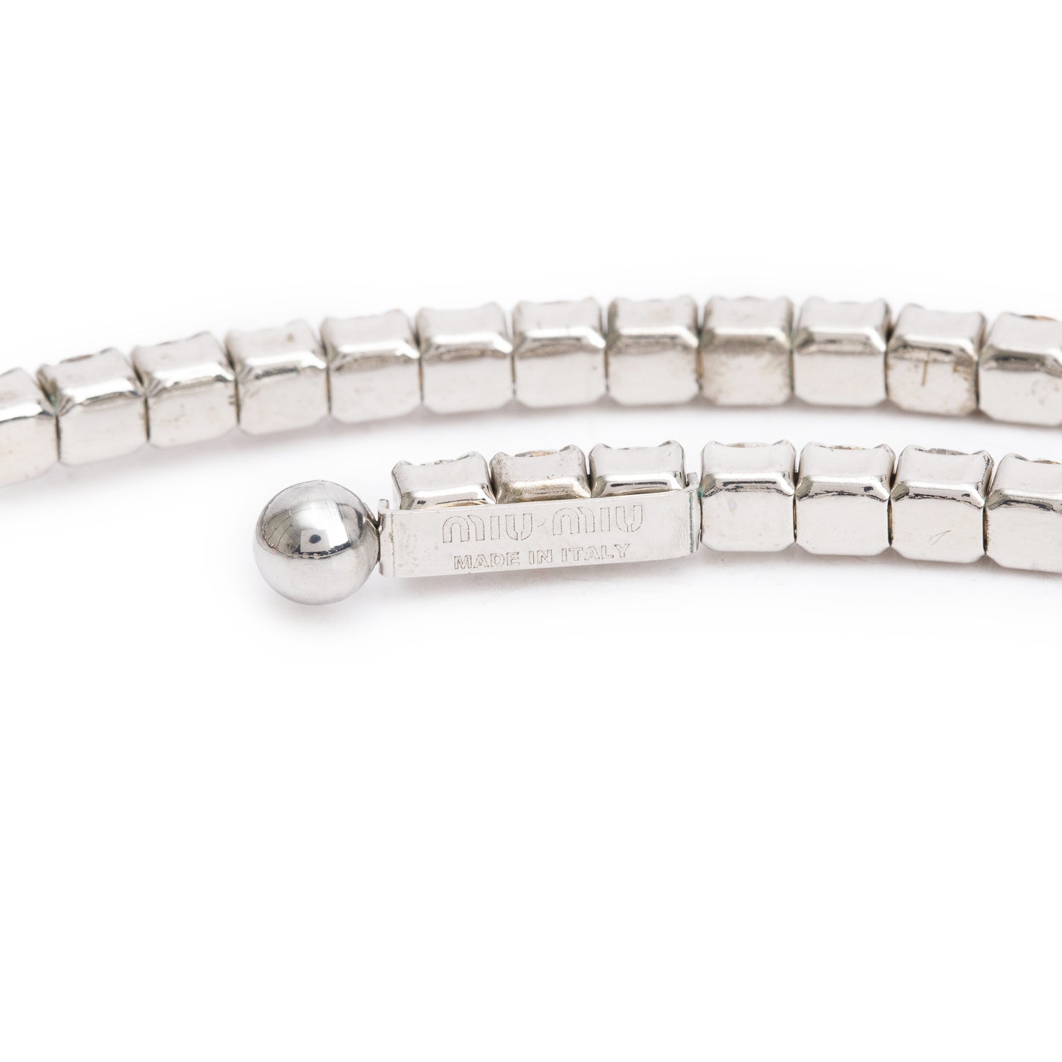Miu Miu Silver Tone Crystal Embellished Flexible Choker Necklace
