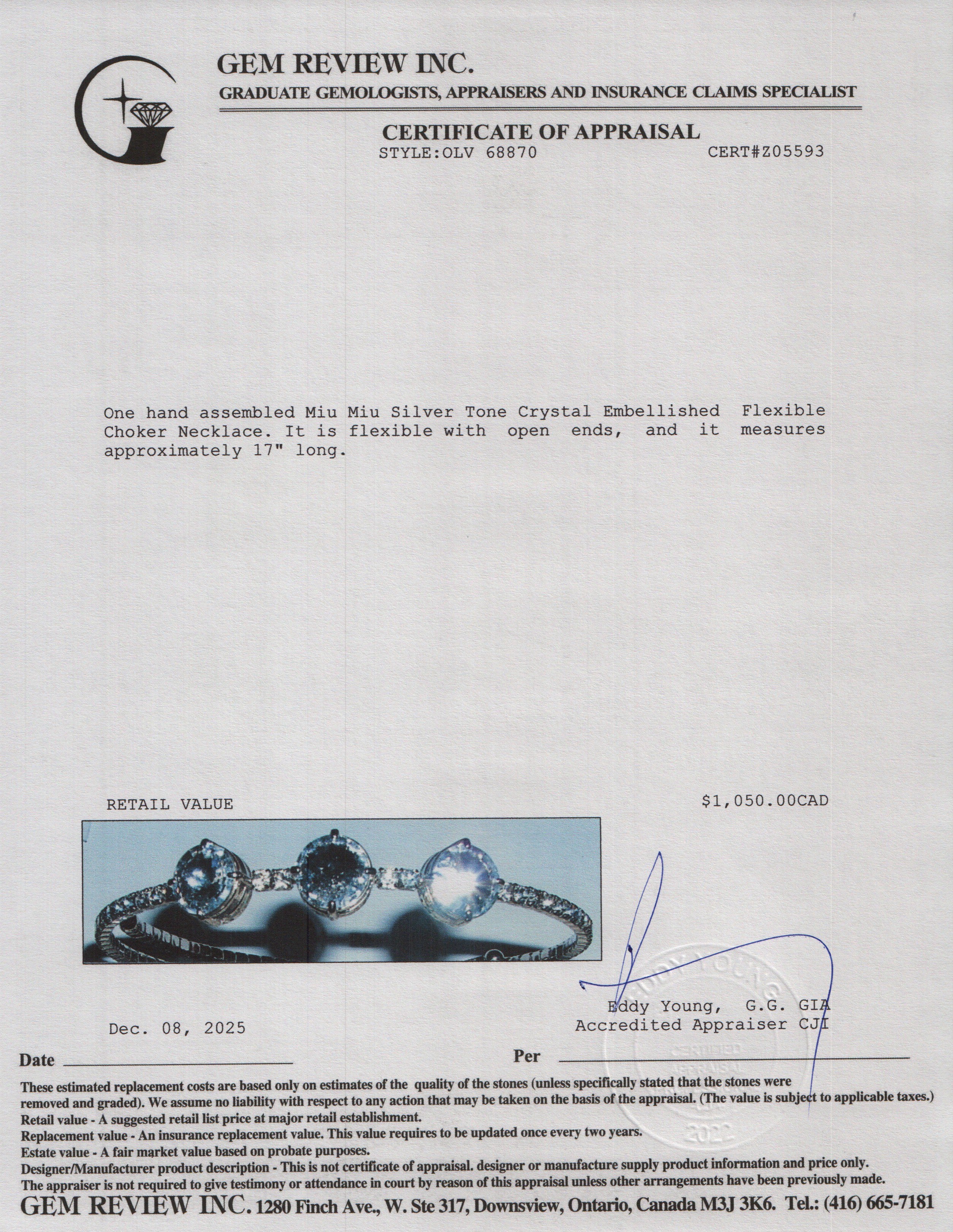 Miu Miu Silver Tone Crystal Embellished Flexible Choker Necklace