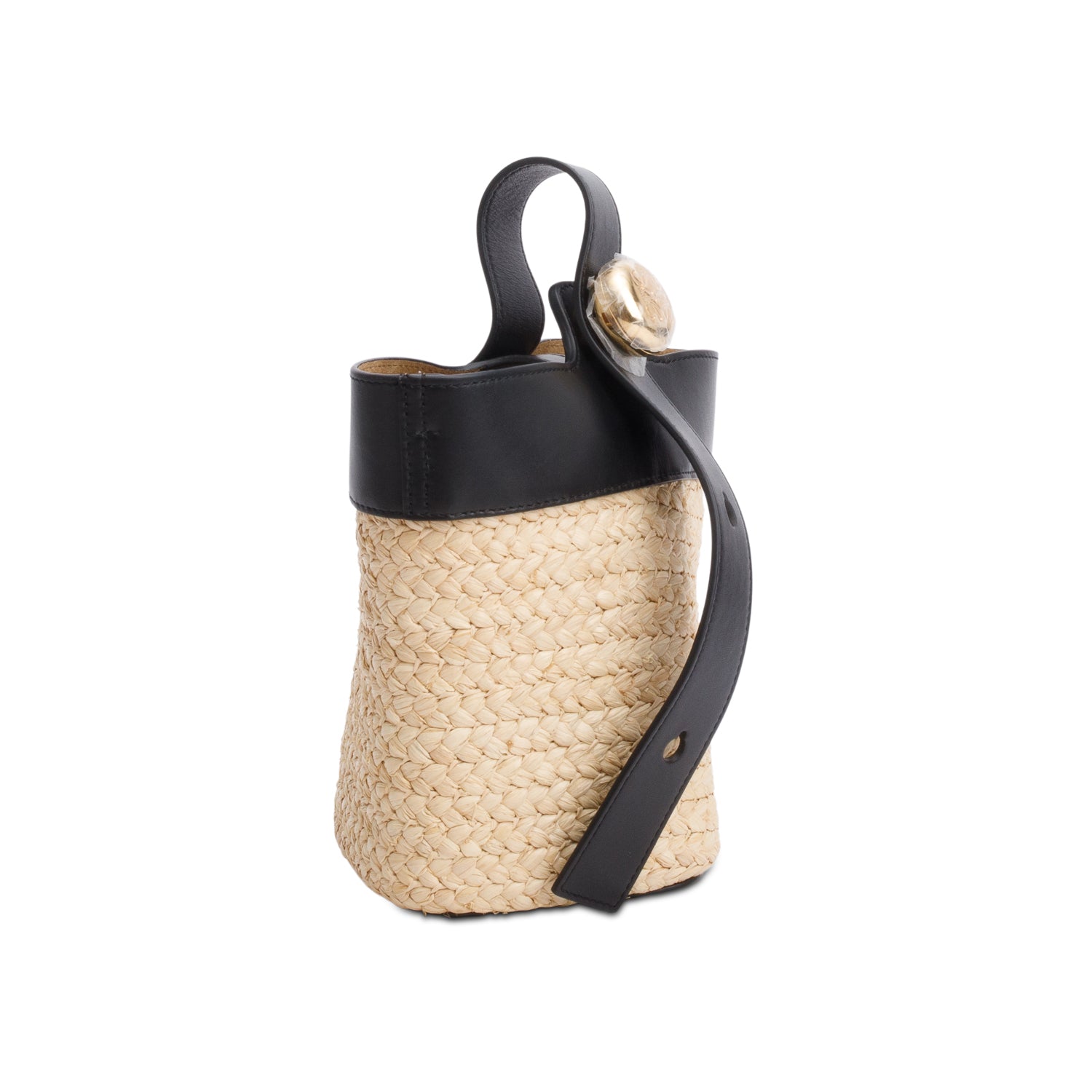 Loewe Black Raffia Calfskin Mini Pebble Bucket Bag