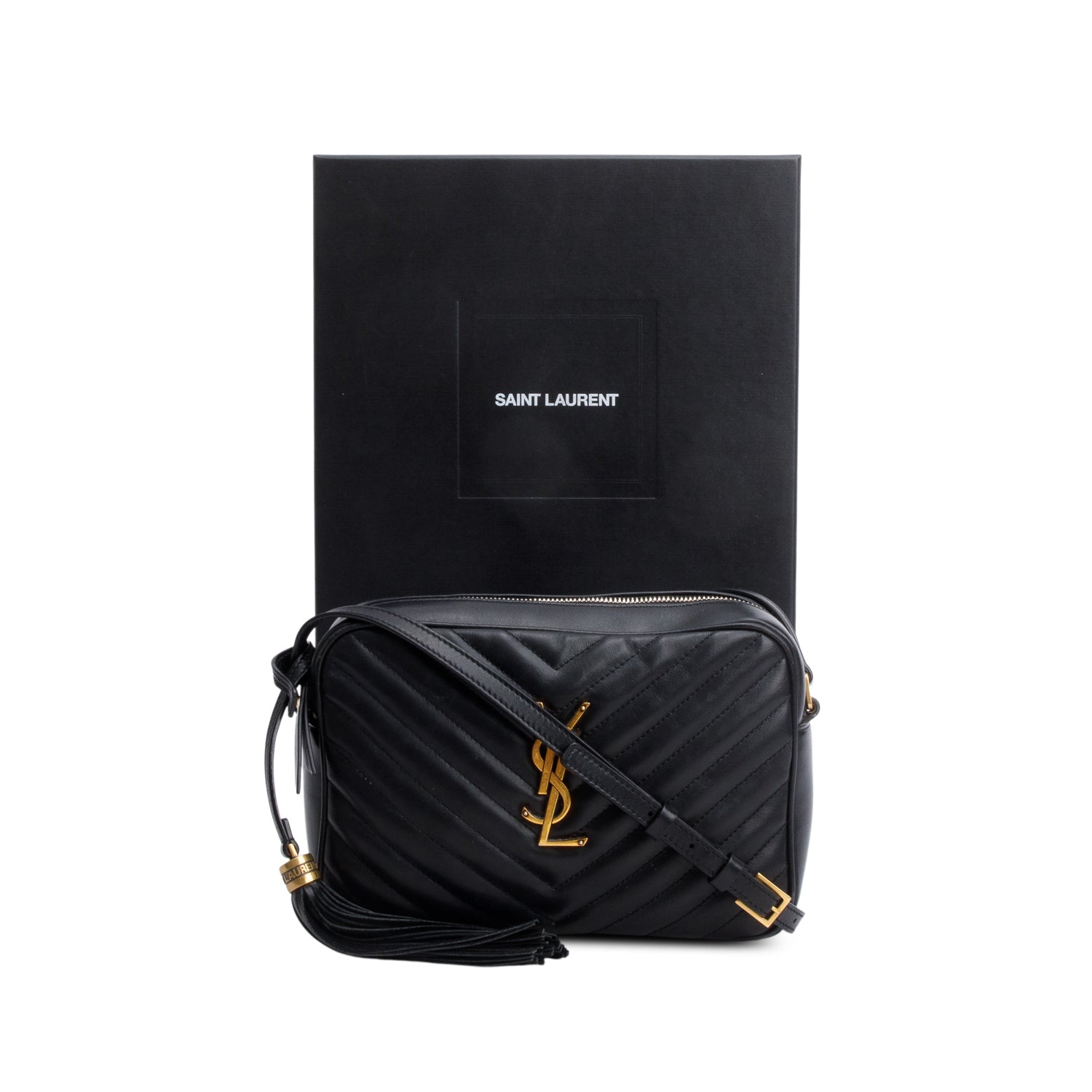 Saint Laurent 2021 Black Calfskin Matelasse Monogram Lou Camera Bag w/ Box