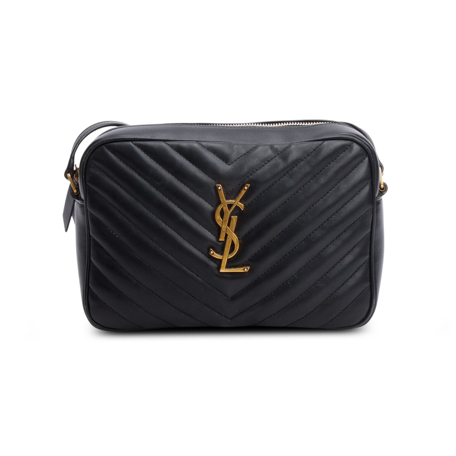 Saint Laurent 2021 Black Calfskin Matelasse Monogram Lou Camera Bag w/ Box