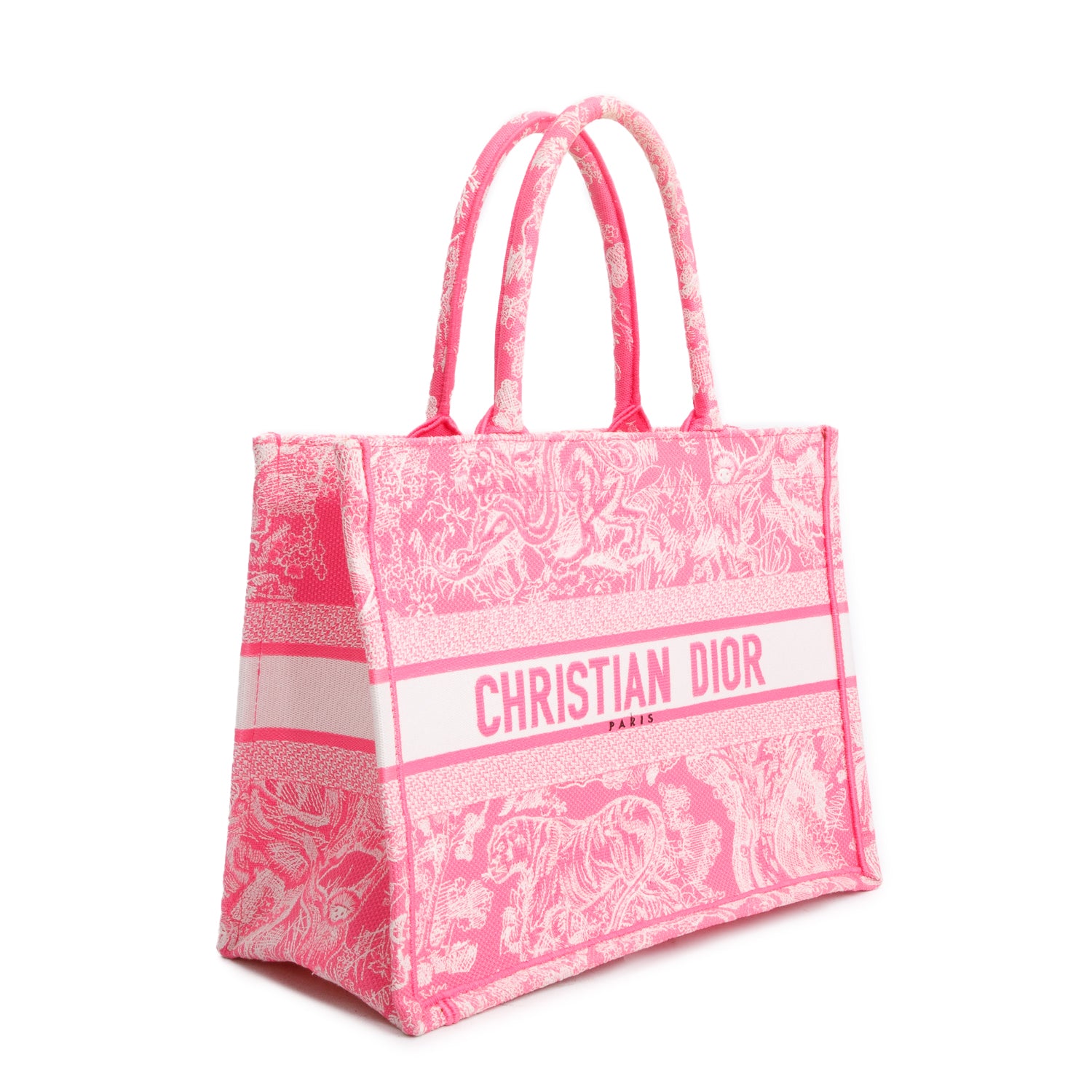Christian Dior 2022 Pink Canvas Toile de Jouy Embroidered Medium Book Tote