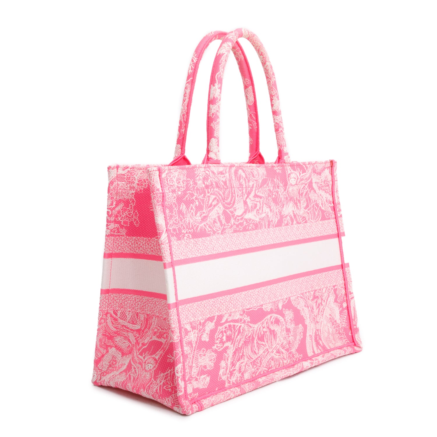 Christian Dior 2022 Pink Canvas Toile de Jouy Embroidered Medium Book Tote