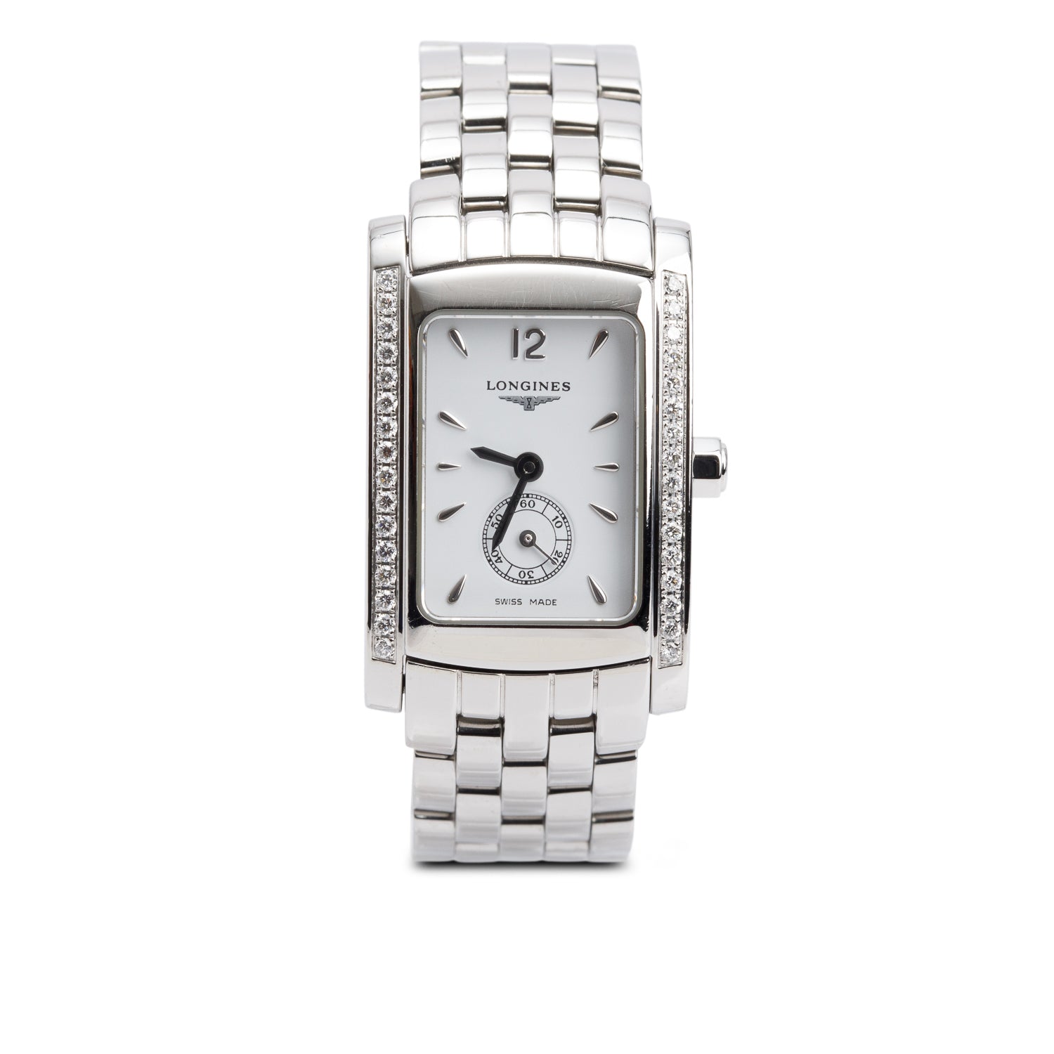 Longines Stainless Steel Diamond Bezel DolceVita Quartz Watch White Dial w/ Box