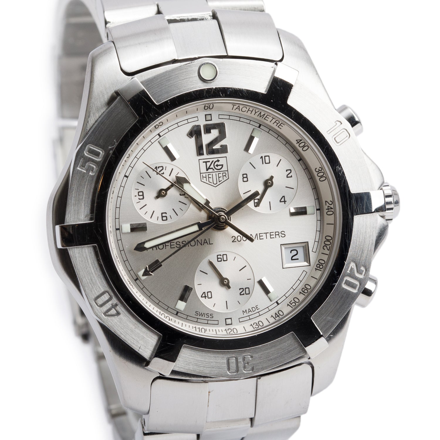Tag Heuer Stainless Steel 2000 Exclusive Professional 200M 40 MM Chronograph Quartz Watch Silver Dial CN1111
