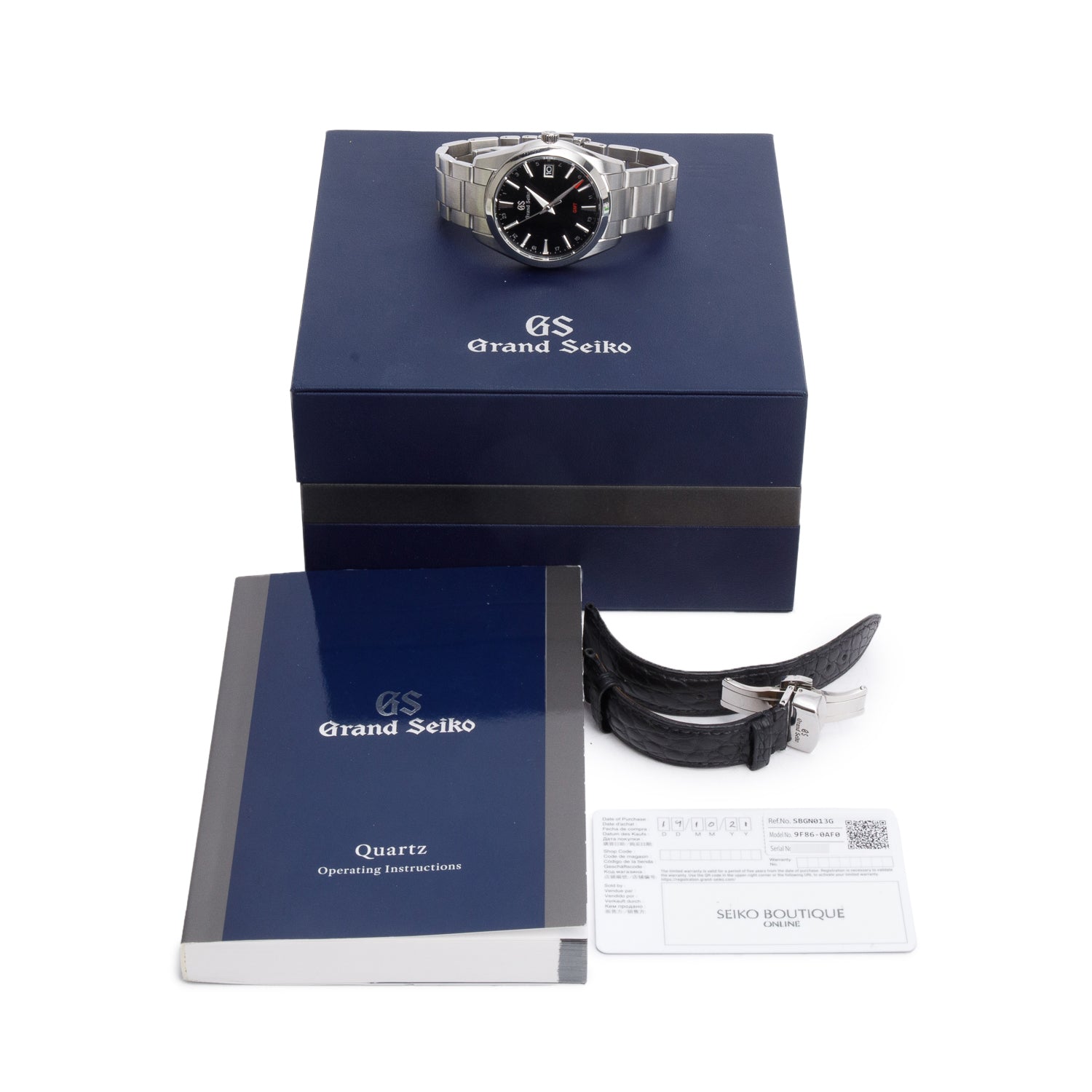 Grand Seiko 2021 Stainless Steel Heritage 40 MM GMT Quartz Watch Black Dial w/ Box, Papers & Extra Strap