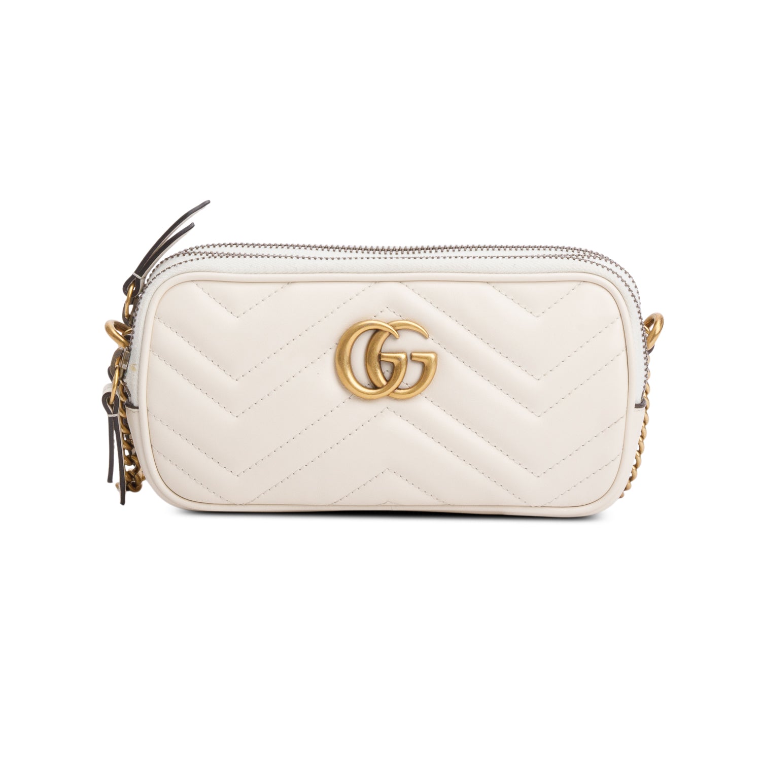 Gucci White Calfskin GG Marmont Triple Zip Crossbody Bag w/ Box