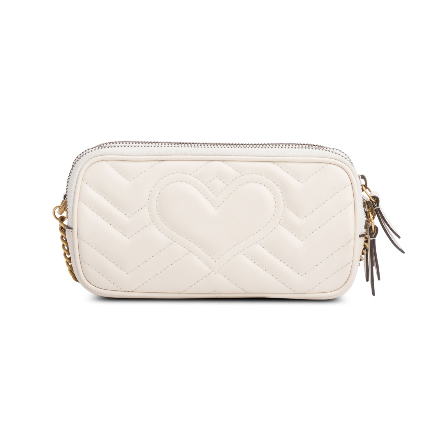 Gucci White Calfskin GG Marmont Triple Zip Crossbody Bag w/ Box