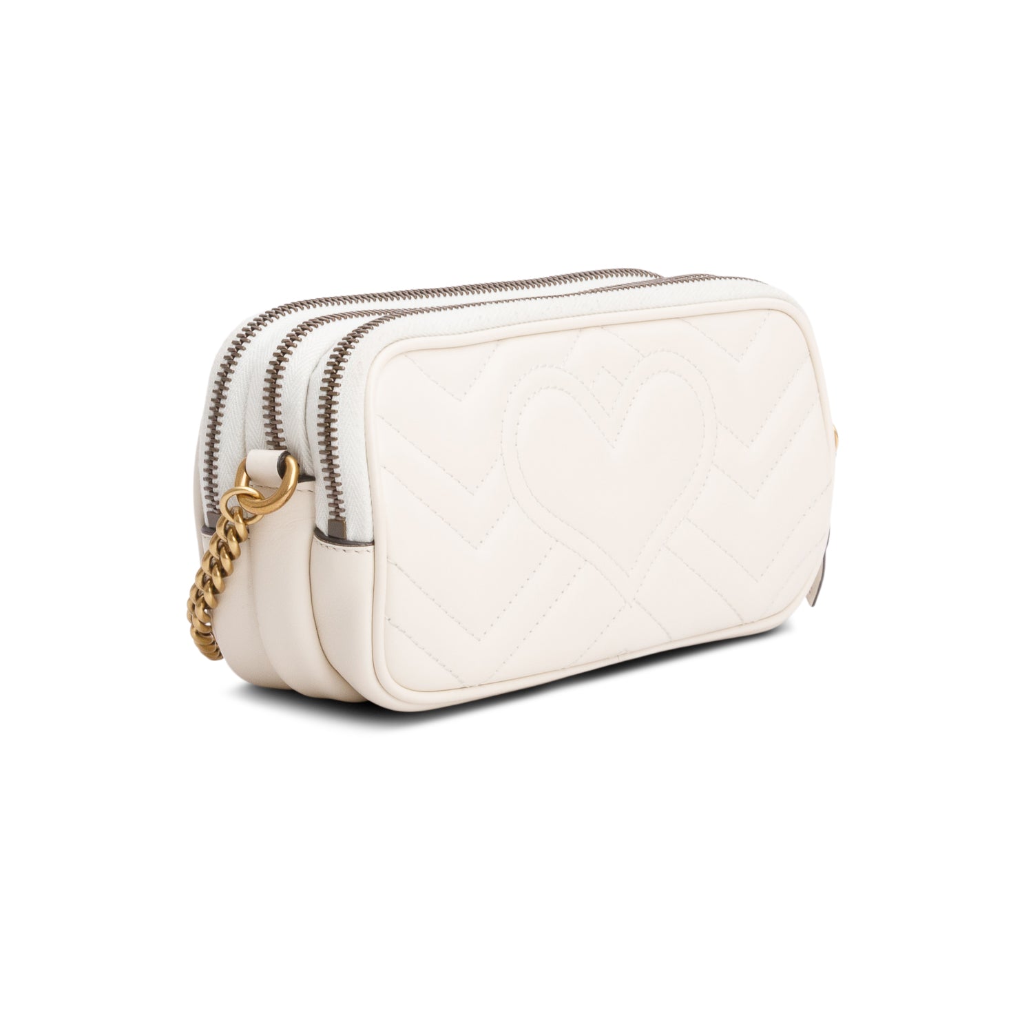 Gucci White Calfskin GG Marmont Triple Zip Crossbody Bag w/ Box