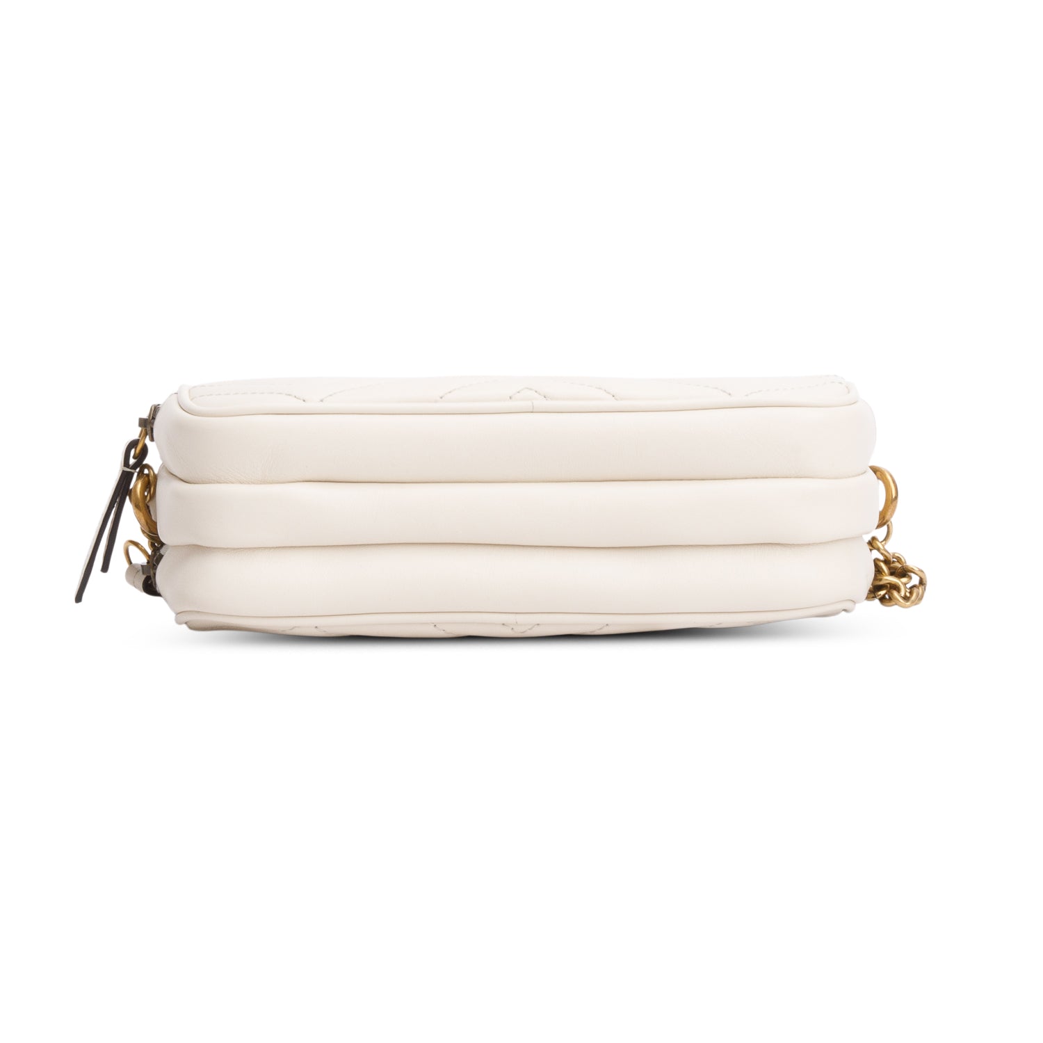 Gucci White Calfskin GG Marmont Triple Zip Crossbody Bag w/ Box