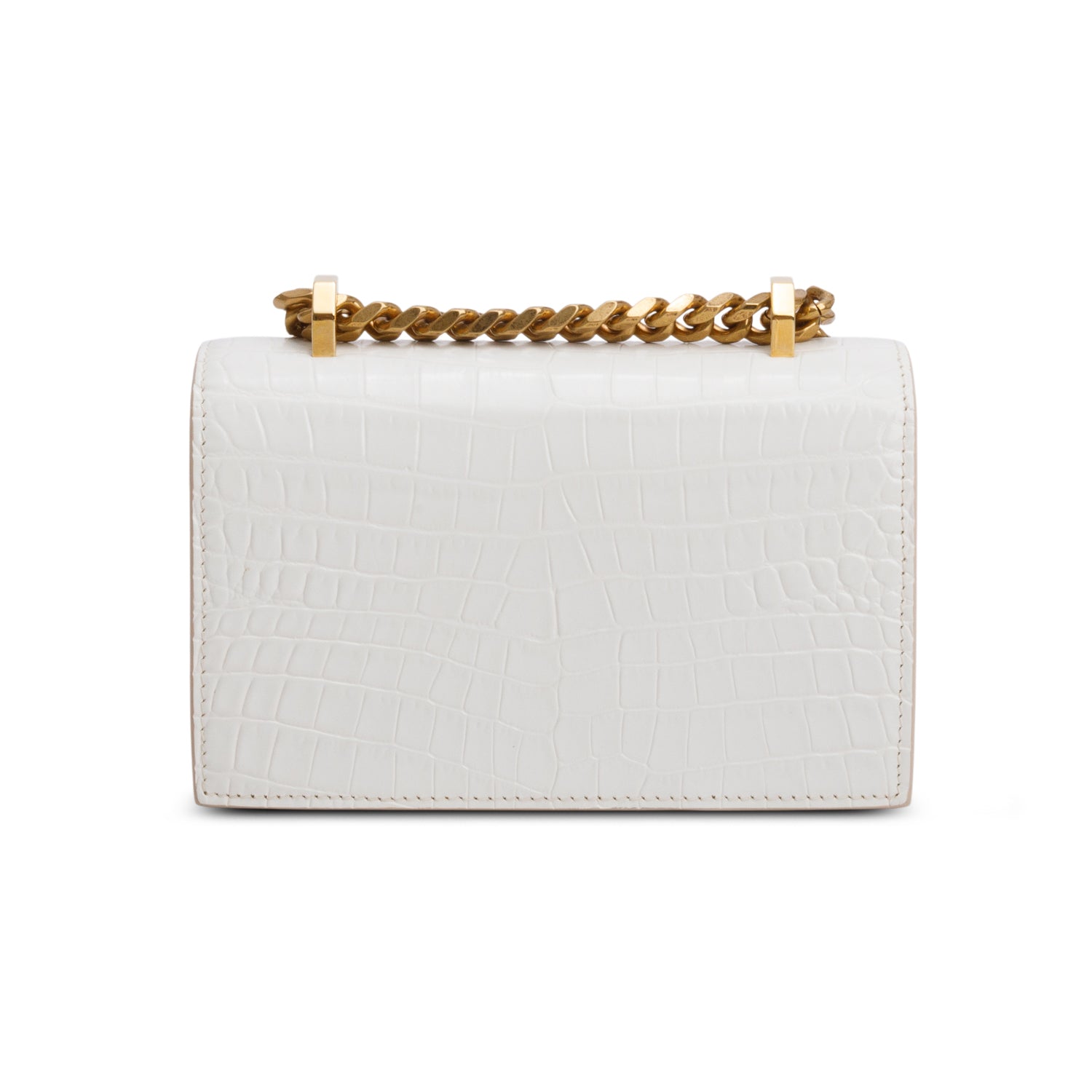 Alexander McQueen White Calfskin Shiny Croc Embossed Mini Jeweled Satchel