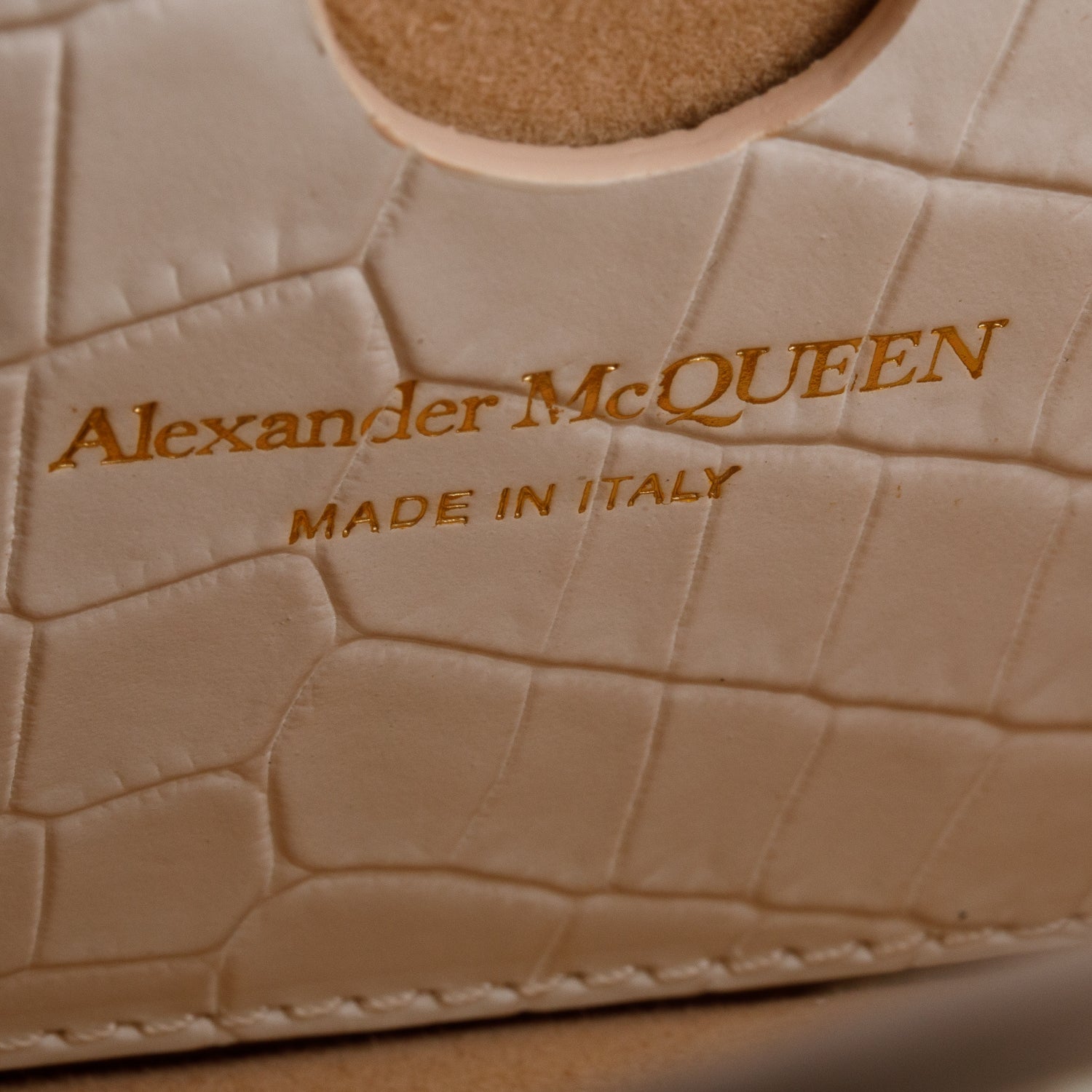 Alexander McQueen White Calfskin Shiny Croc Embossed Mini Jeweled Satchel