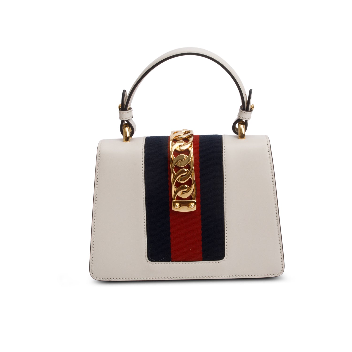 Gucci White Calfskin Embroidered Mini Sylvie Top Handle Bag w/ Strap