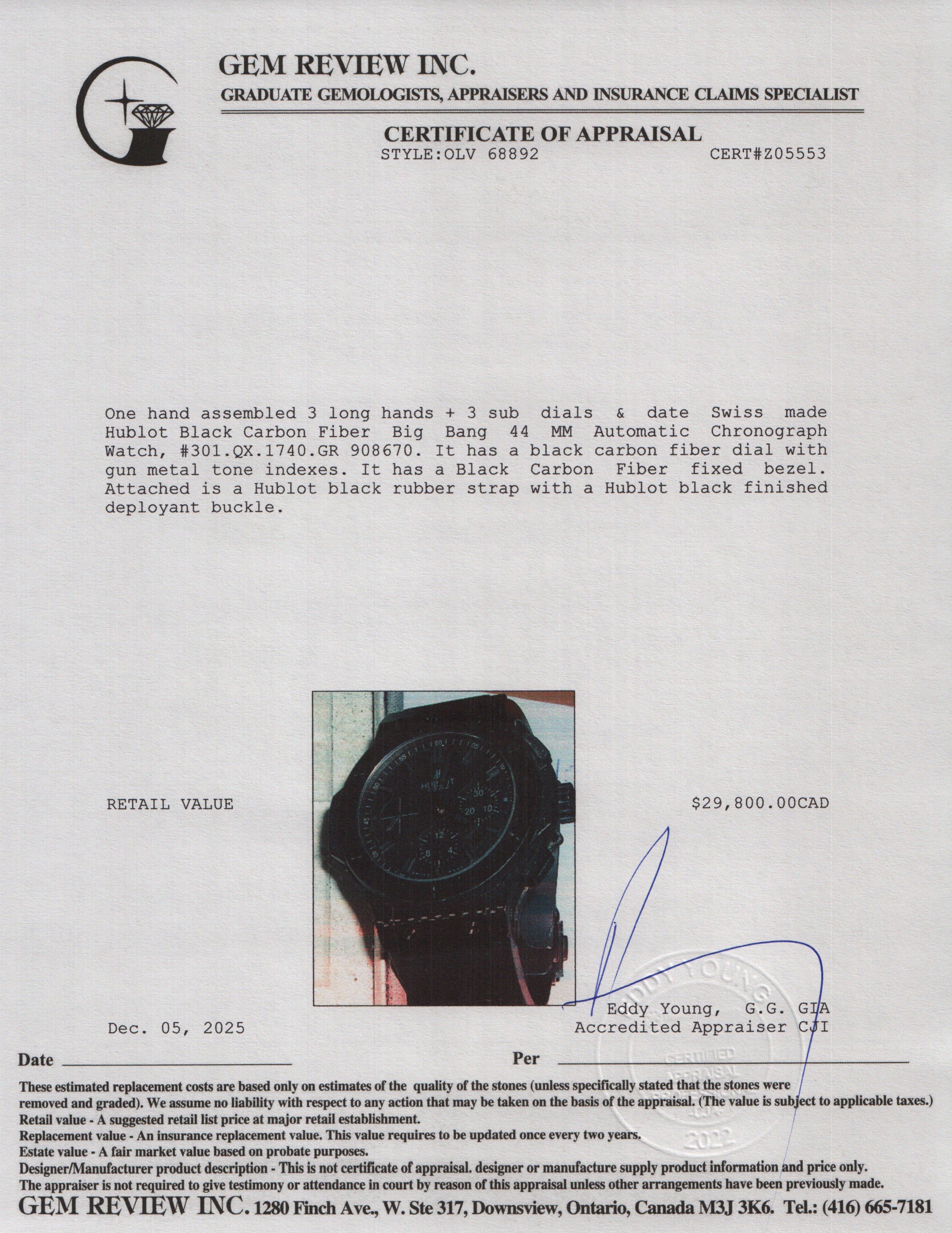 Hublot Black Carbon Fiber Big Bang 44 MM Automatic Chronograph Watch Black Carbon Fiber Dial w/ Box & Papers