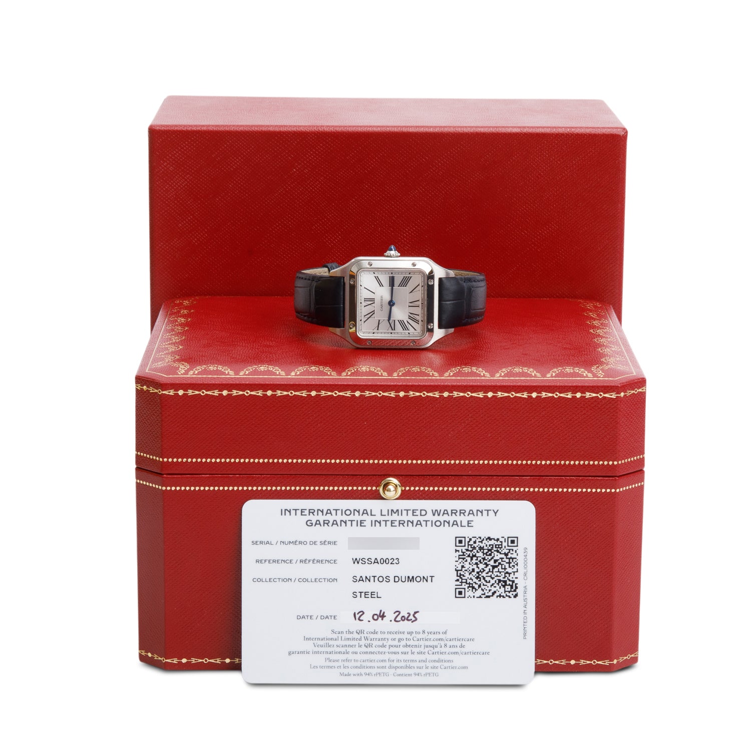 Cartier 2025 Stainless Steel Santos Dumont Watch, Small Model 4242 w/ Box & Papers