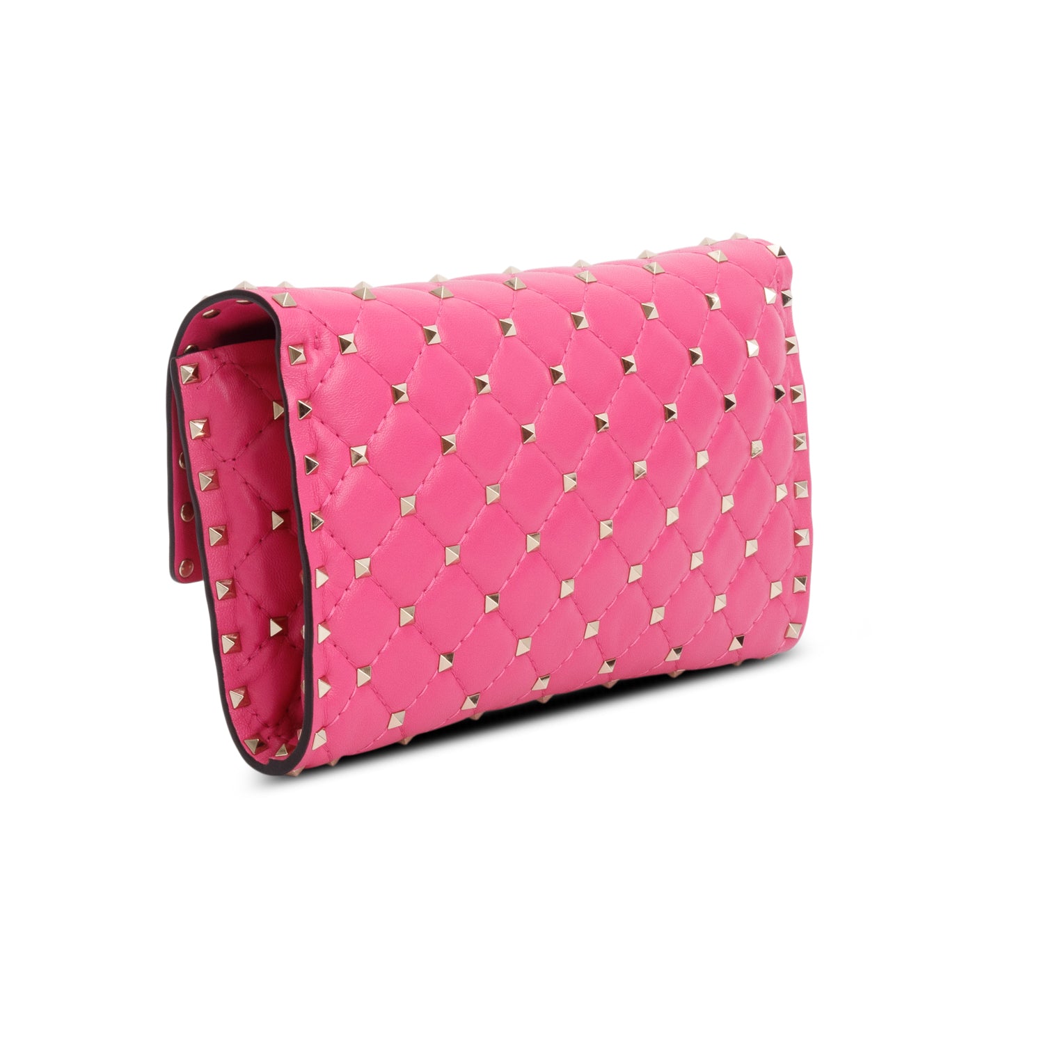 Valentino Pink Lambskin Rockstud Spike Wallet on Chain
