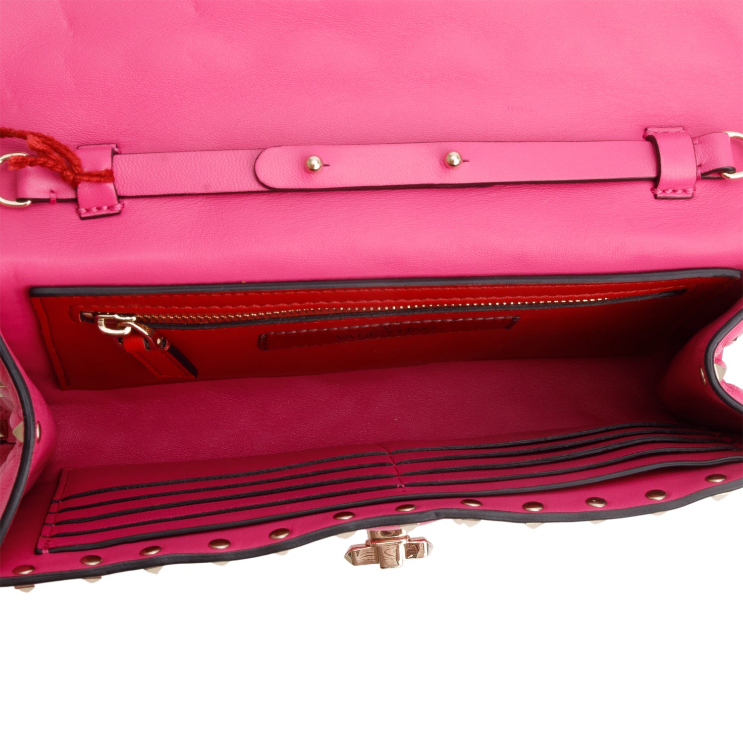 Valentino Pink Lambskin Rockstud Spike Wallet on Chain