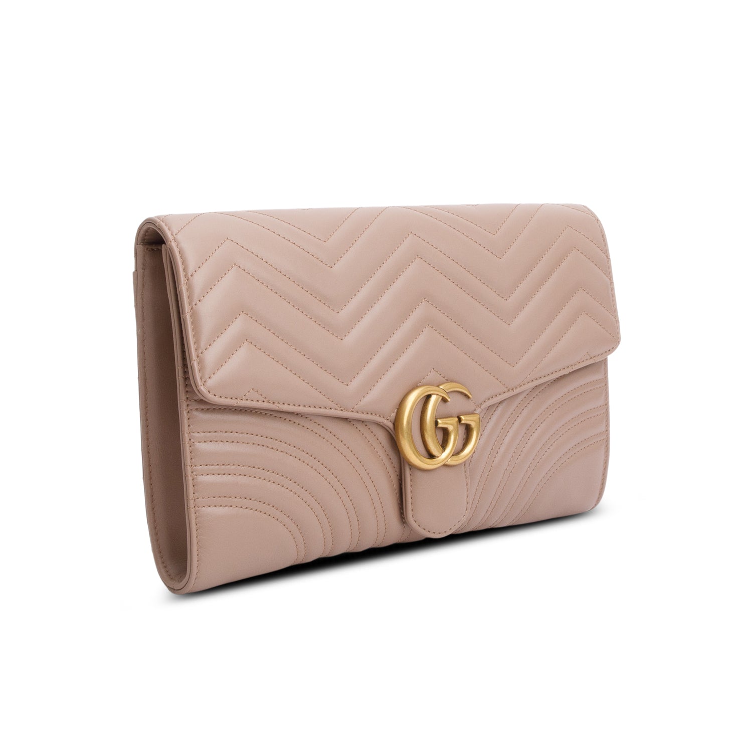 Gucci Beige Calfskin Matelasse GG Marmont Clutch