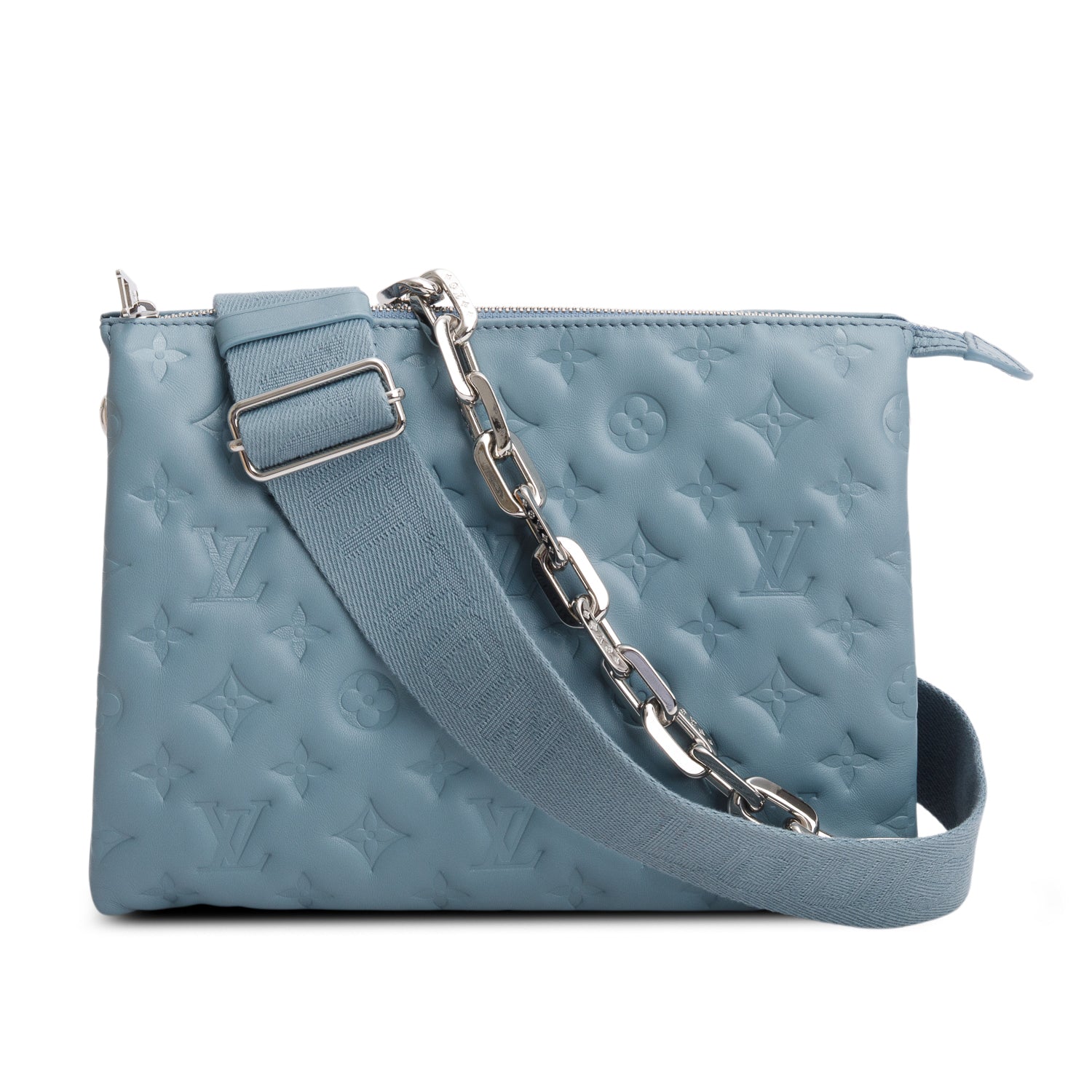 Louis Vuitton Blue Monogram Embossed Lambskin Leather Coussin PM w/ Straps