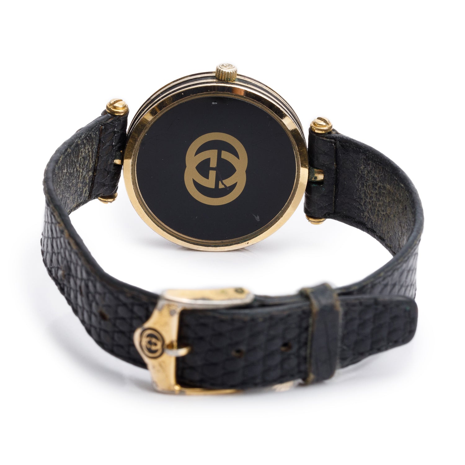 Gucci Vintage Gold Plated Stainless Steel Stack 2000M 30 MM Quartz Watch w/ Extra Straps