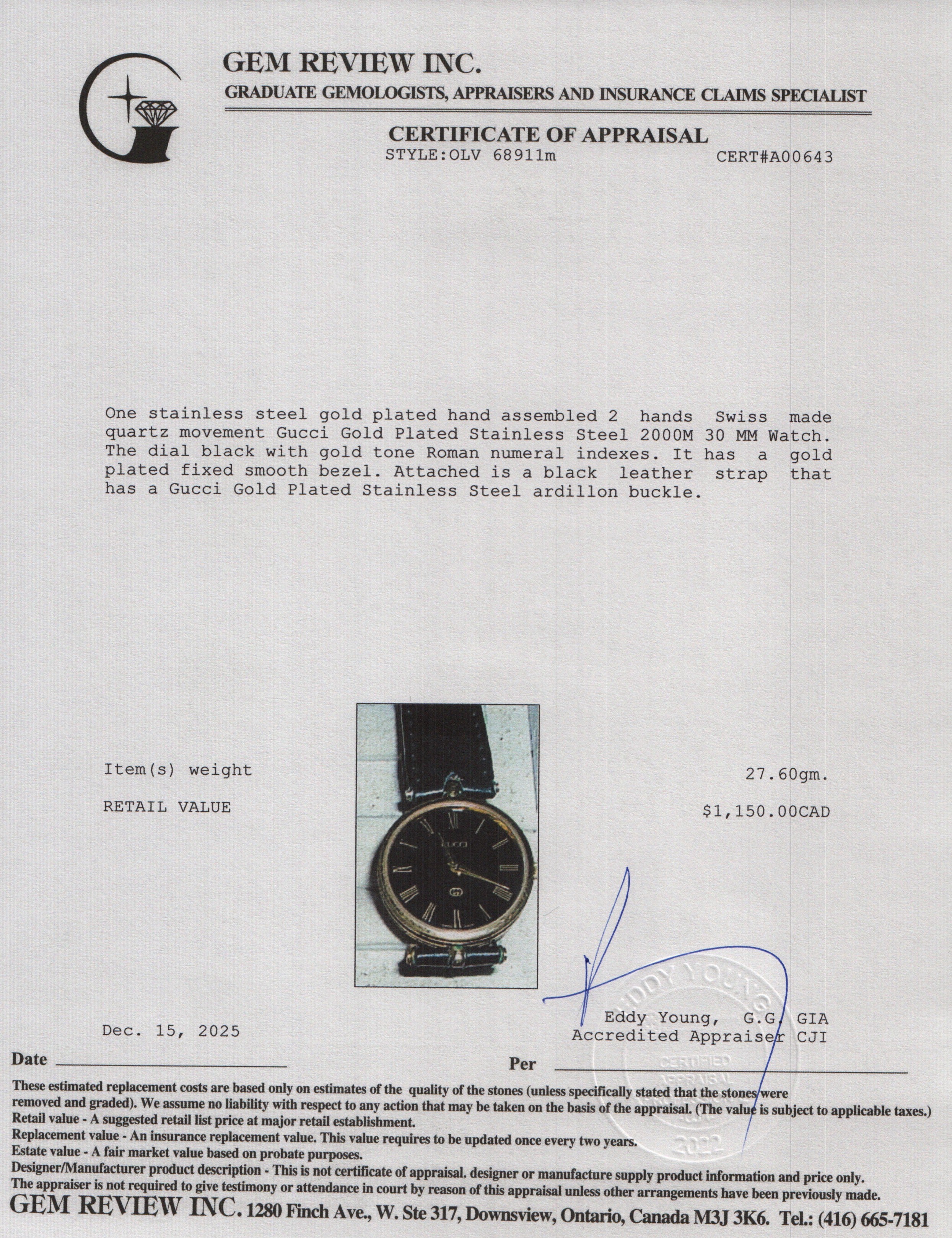 Gucci Vintage Gold Plated Stainless Steel Stack 2000M 30 MM Quartz Watch w/ Extra Straps