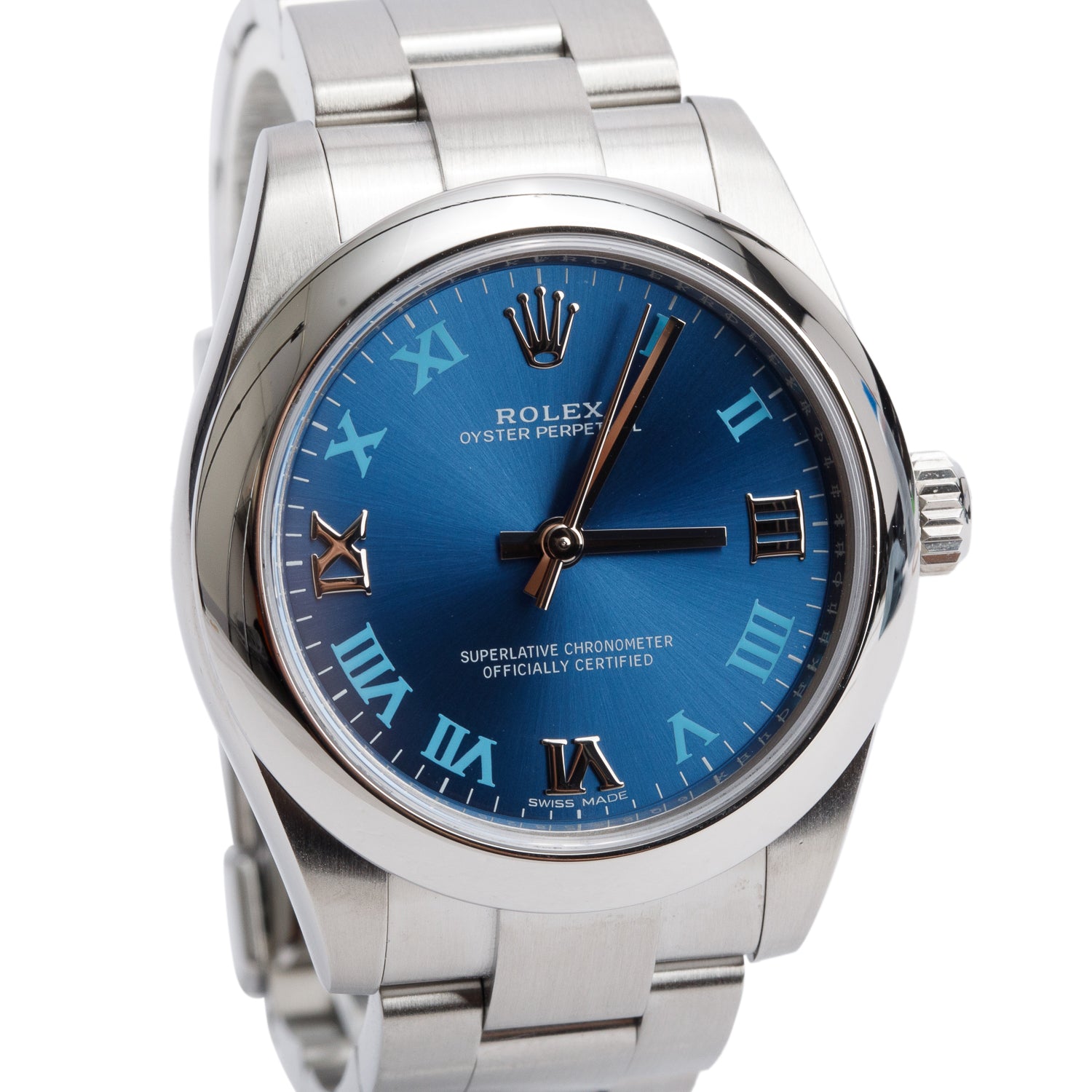 Rolex Stainless Steel Oyster Perpetual 31 MM Automatic Watch Blue Dial 177200