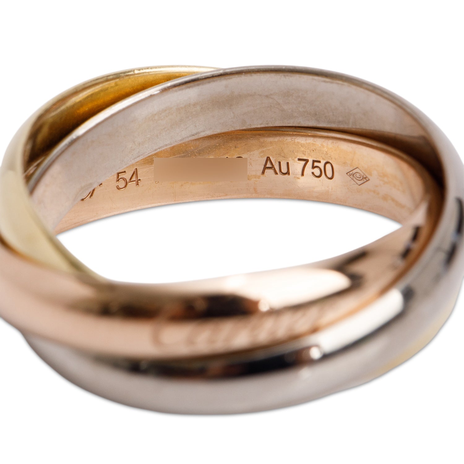 Cartier 2022 18k Tri-Gold Classic Trinity Rolling Ring, Size 54 7 w/ Box, Receipt & Certificate