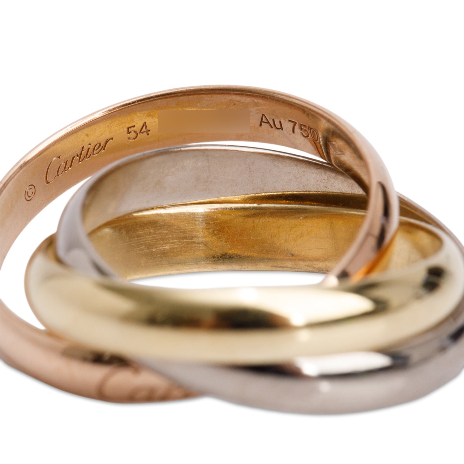 Cartier 2022 18k Tri-Gold Classic Trinity Rolling Ring, Size 54 7 w/ Box, Receipt & Certificate