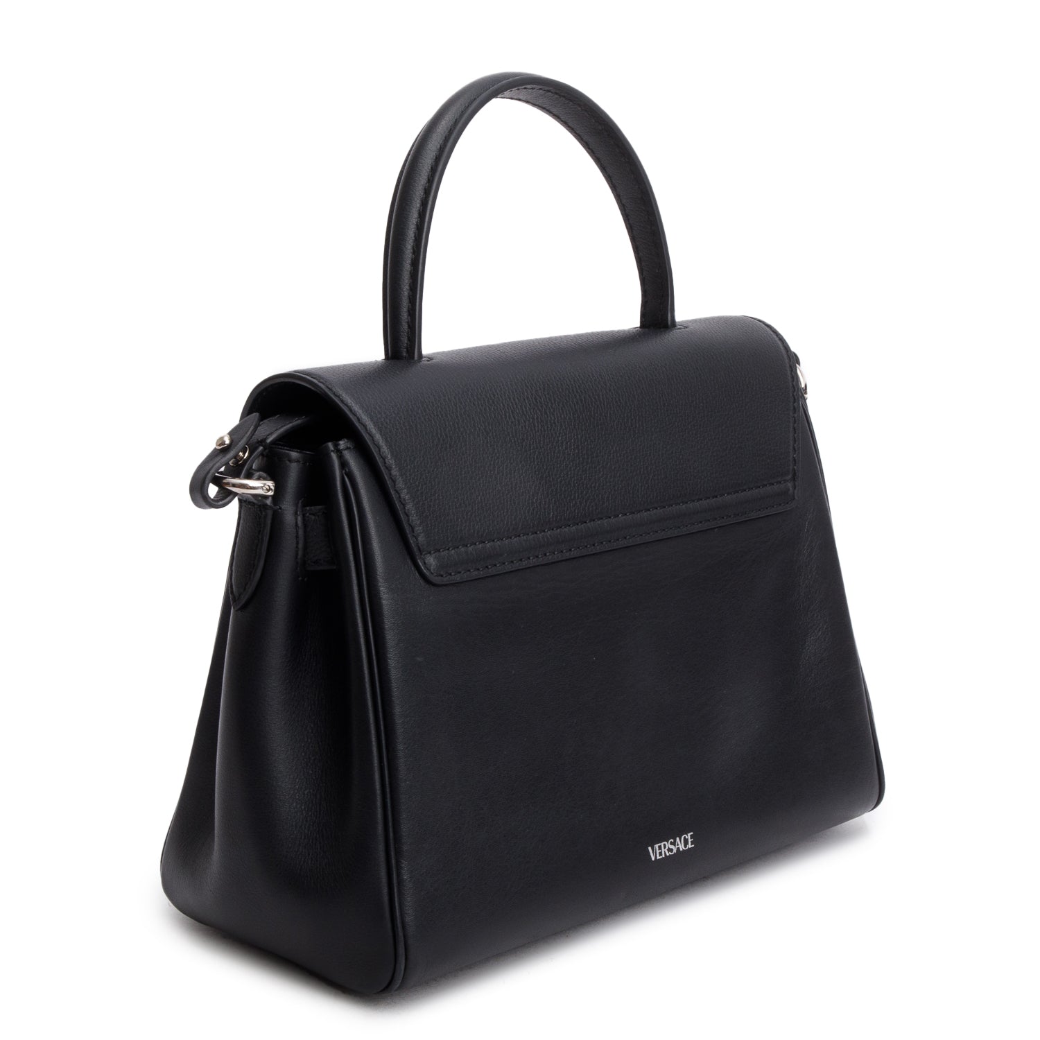 Versace Black Grained Calfskin Medium La Medusa Top Handle w/ Box & Straps