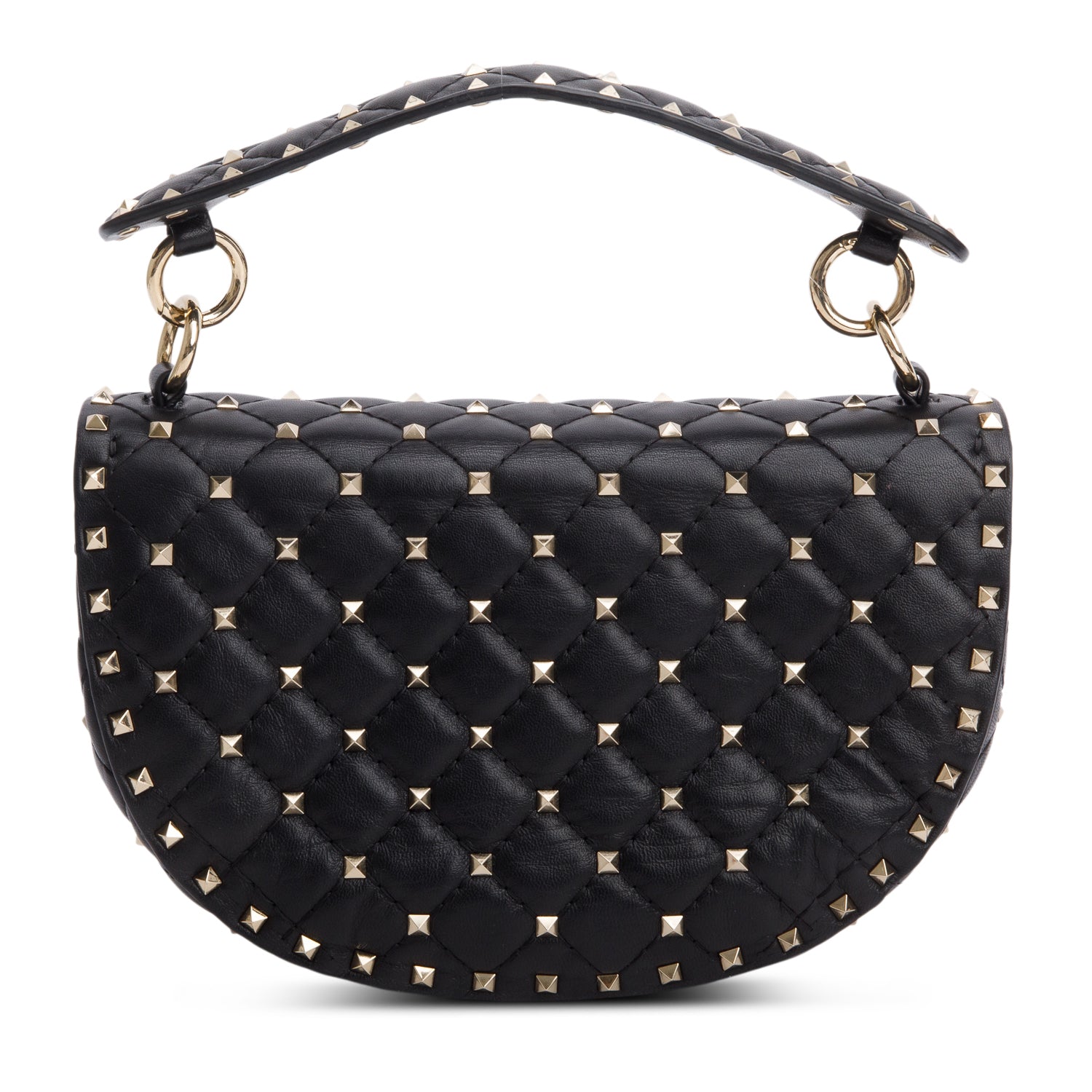 Valentino Black Nappa Medium Rockstud Spike Halfmoon Saddle Bag