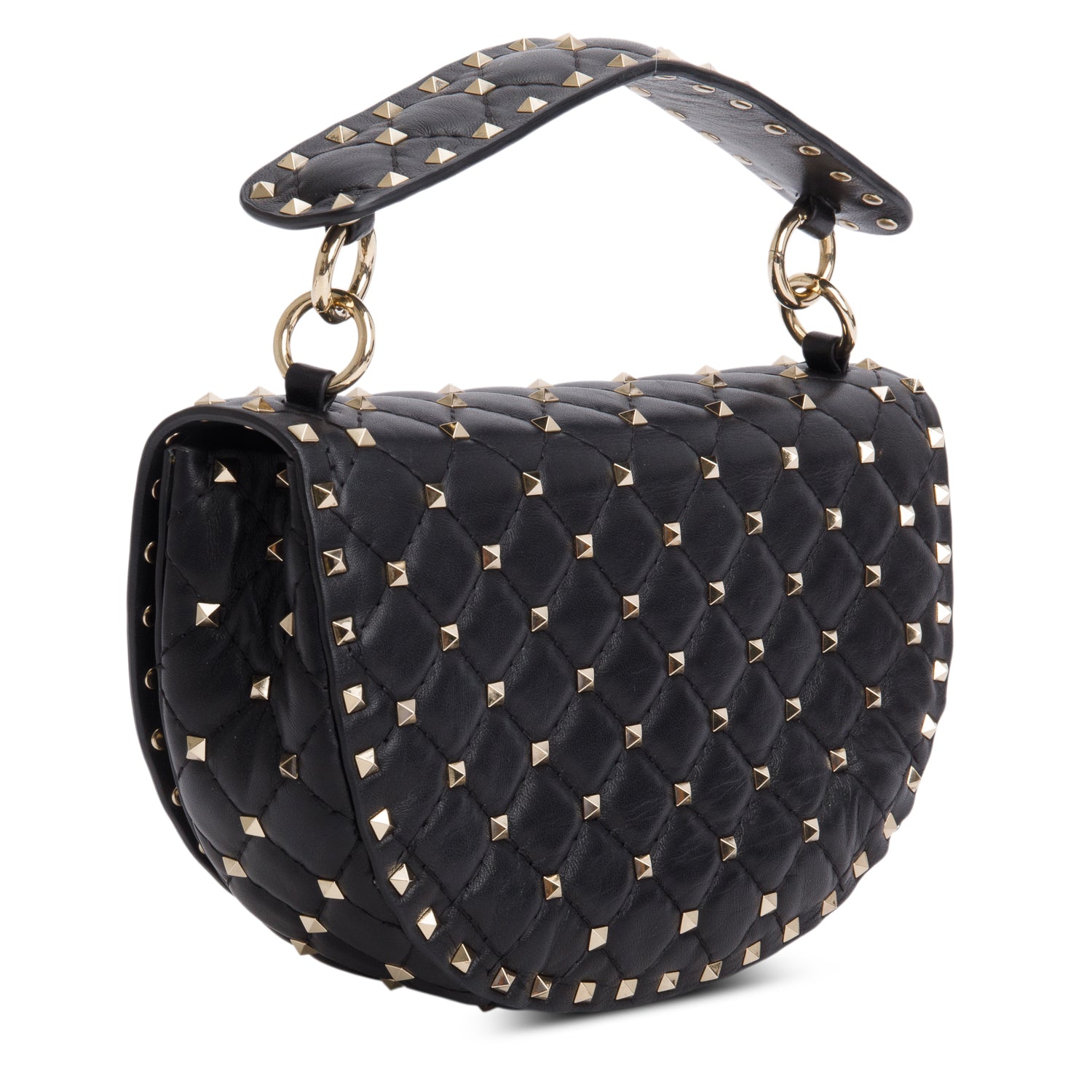 Valentino Black Nappa Medium Rockstud Spike Halfmoon Saddle Bag
