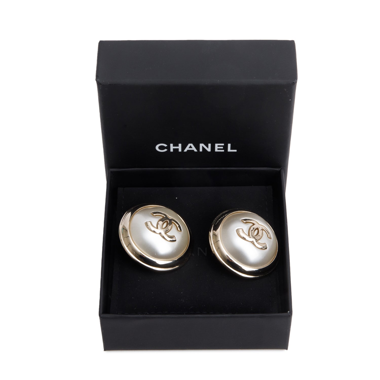 Chanel 2025 Gold-Plated Faux Pearl Round CC Clip On Earrings w/ Box