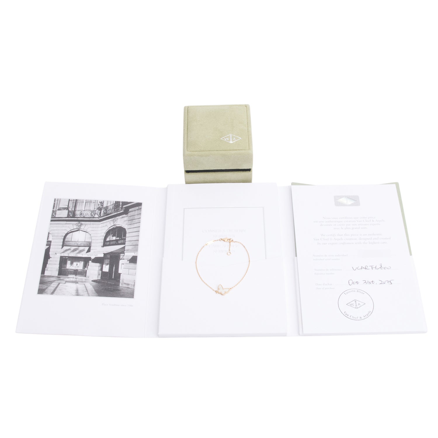 Van Cleef & Arpels 2025 18k Yellow Gold Mother of Pearl Sweet Butterflies Bracelet w/ Box & Certificate