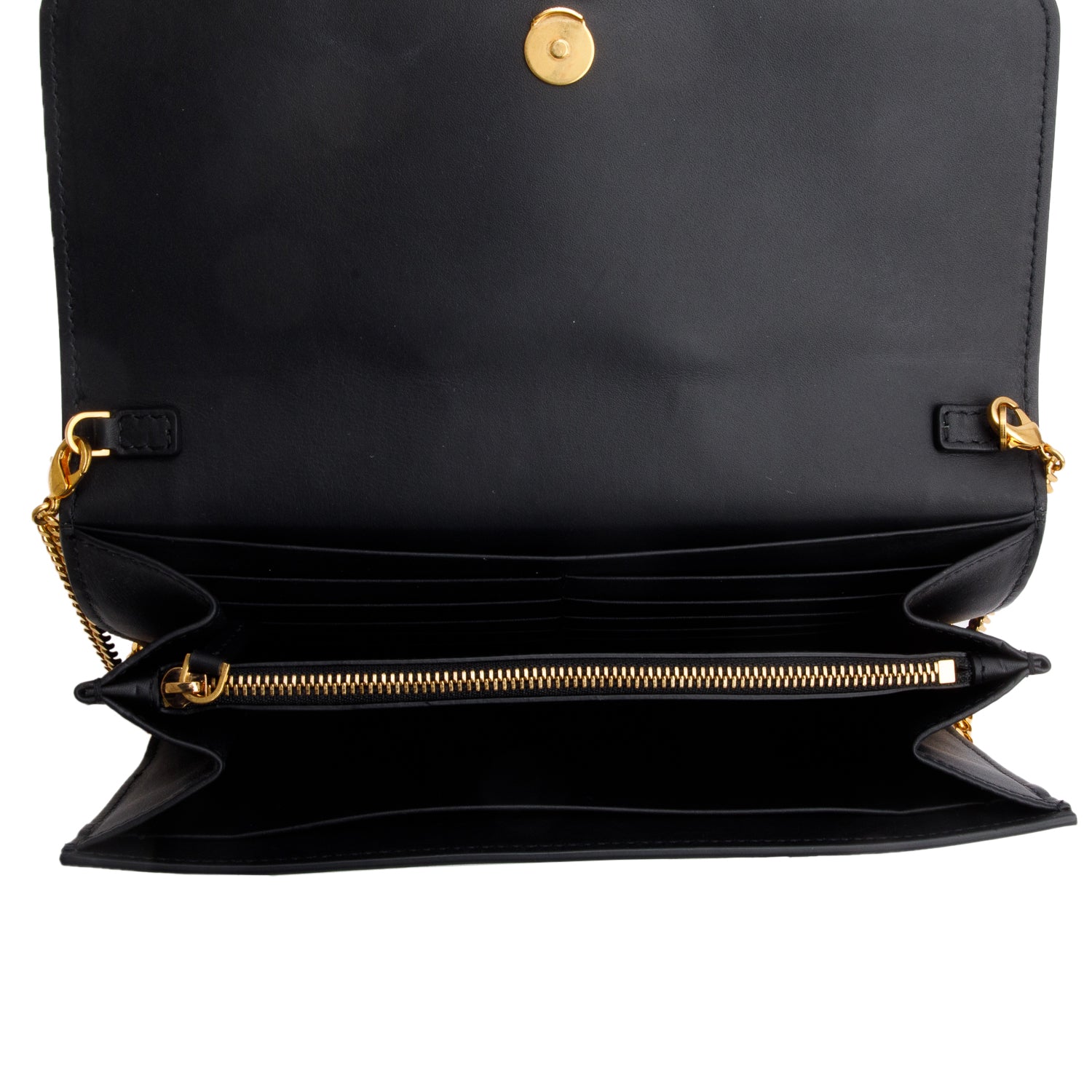 Versace Black Lambskin Virtus Crystal Embellished  Wallet on Chain