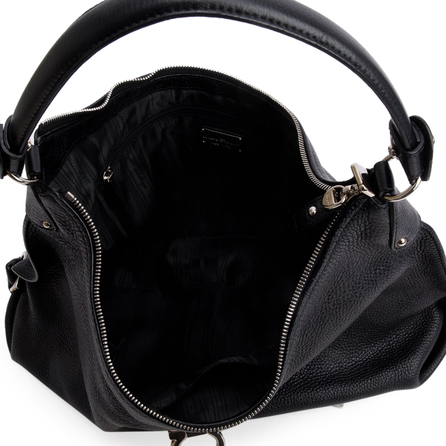Ferragamo Black Pebbled Leather New Fanisa Large Hobo Bag