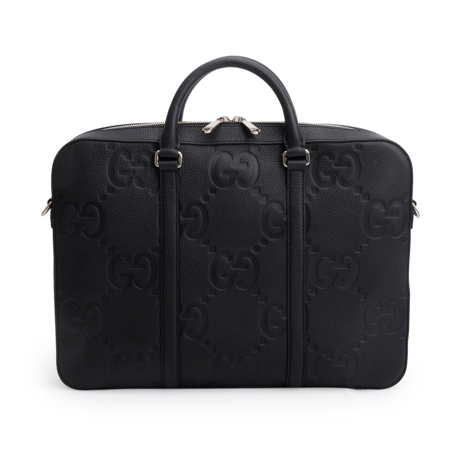 Gucci Black Jumbo GG Embossed Calfskin Leather Briefcase