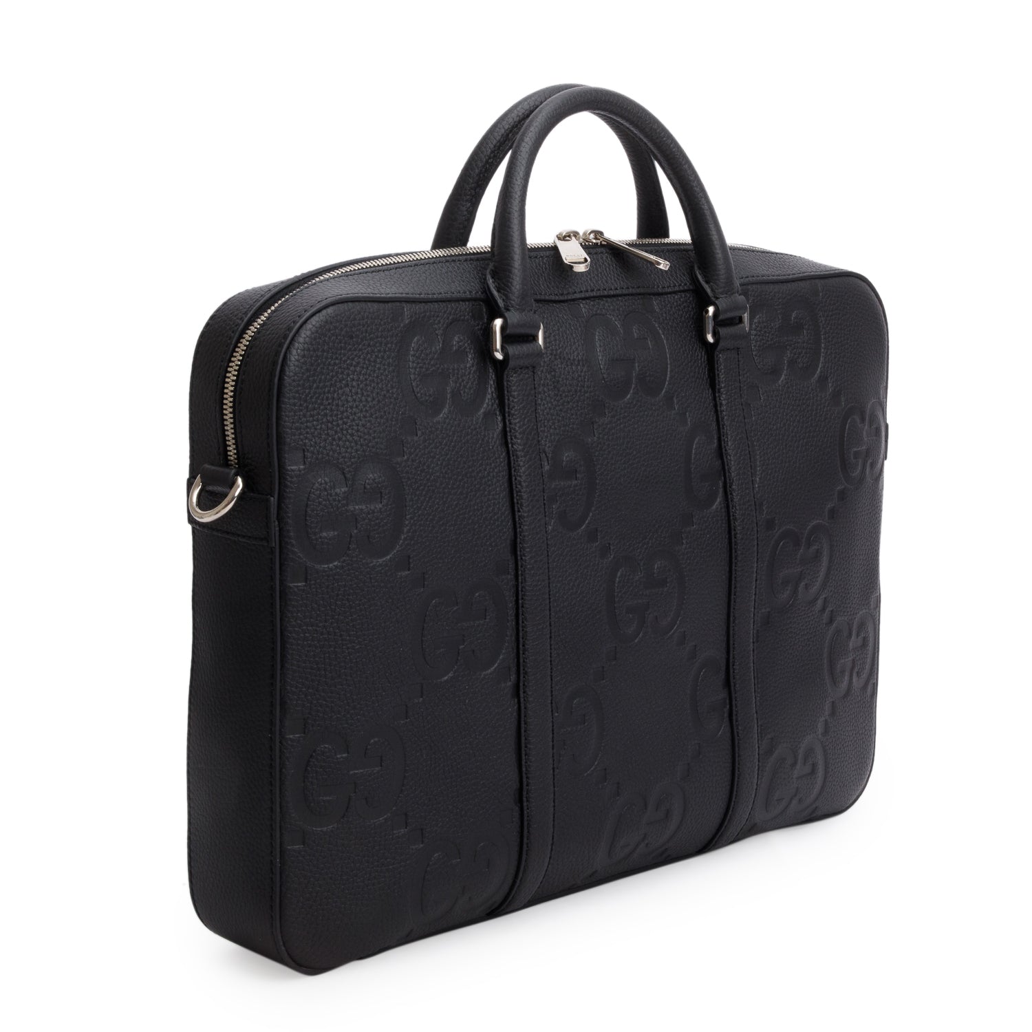 Gucci Black Jumbo GG Embossed Calfskin Leather Briefcase