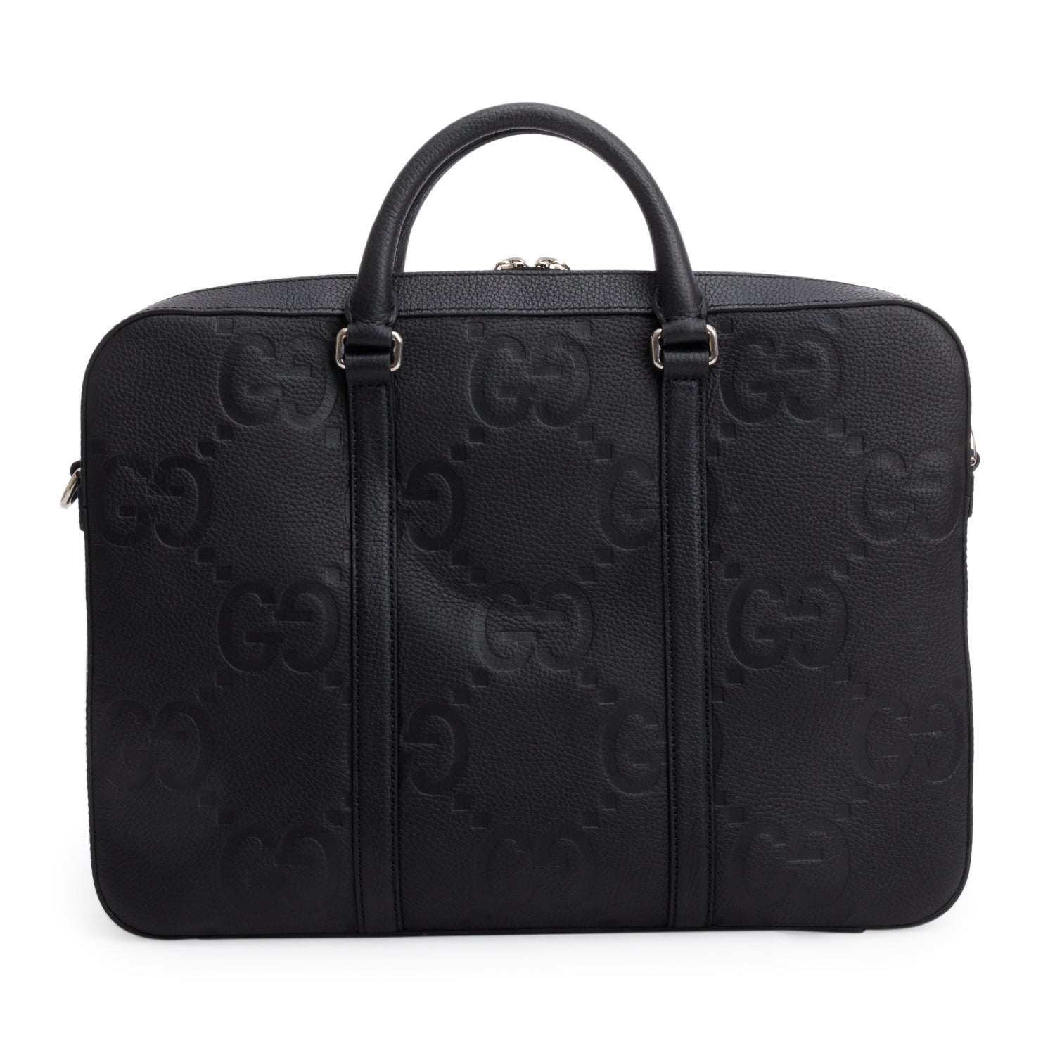 Gucci Black Jumbo GG Embossed Calfskin Leather Briefcase