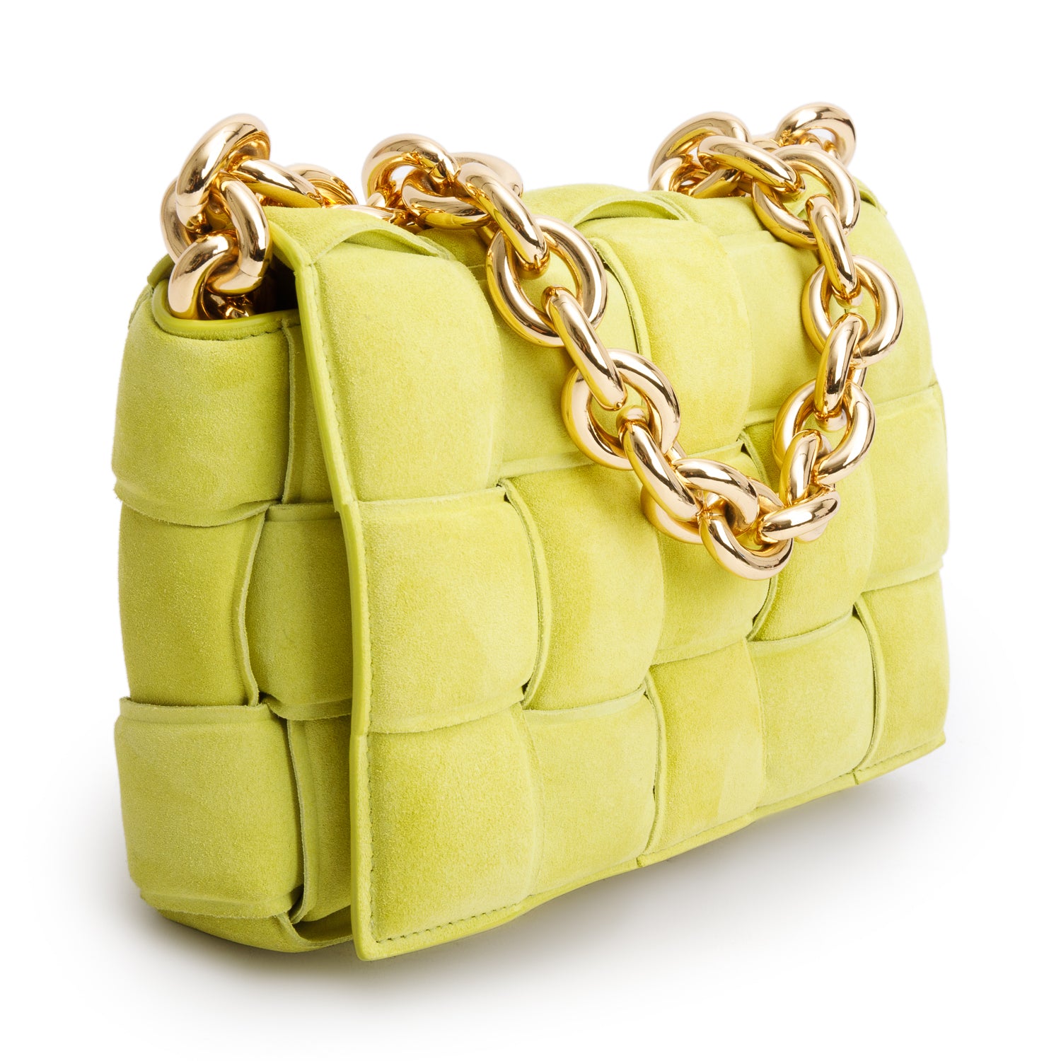 Bottega Veneta Green Suede Padded Leather Maxi Chain Cassette Bag
